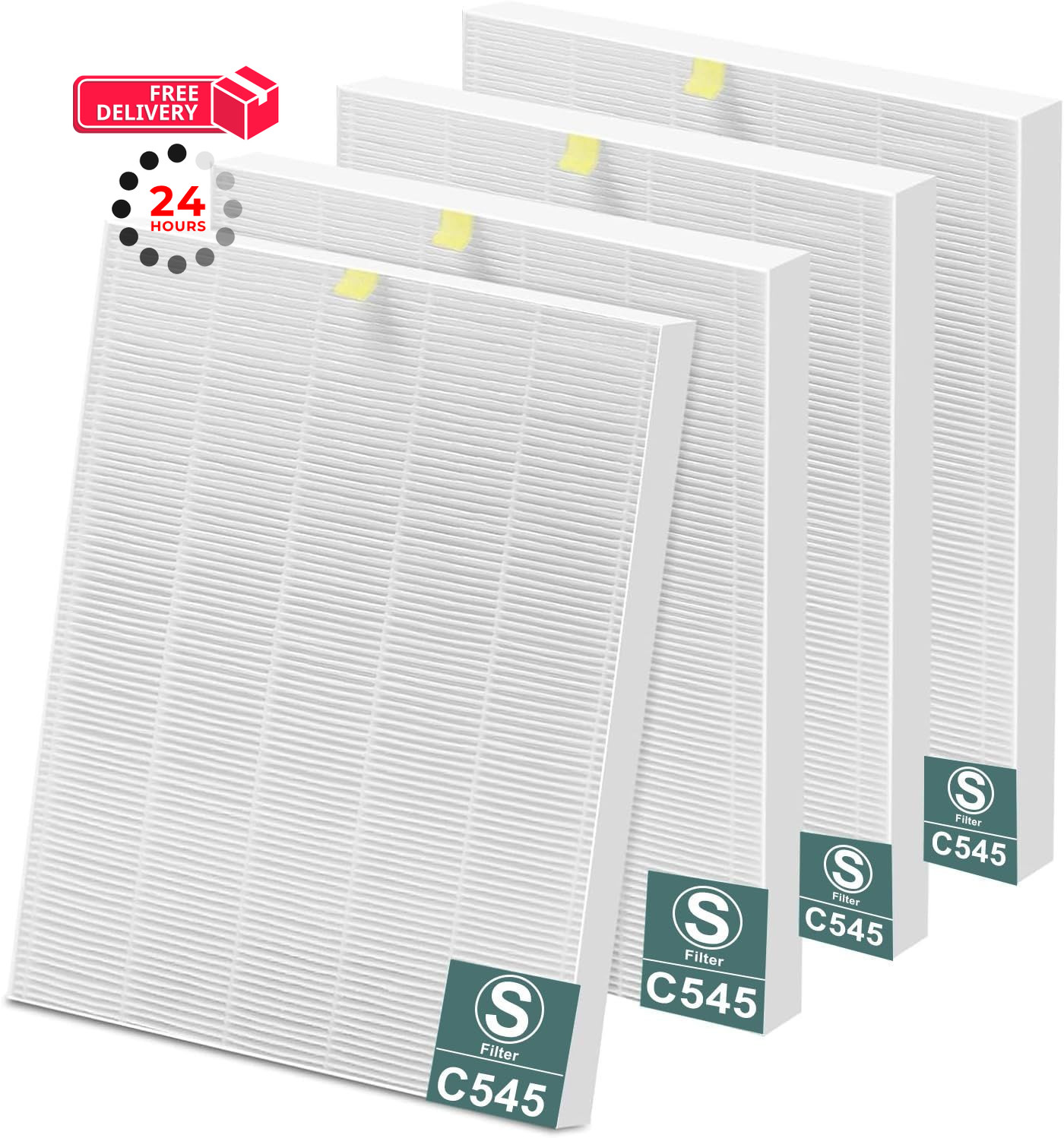 4-Pack Replacement Filter S for Winix C545 Air Purifier, 4 Filters, White