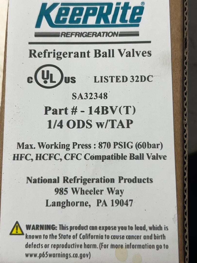 Keeprite Refrigeration 14BV(T) 1/4 ODS Refrigerant Ball Valve w/ Tap Lot of (3)
