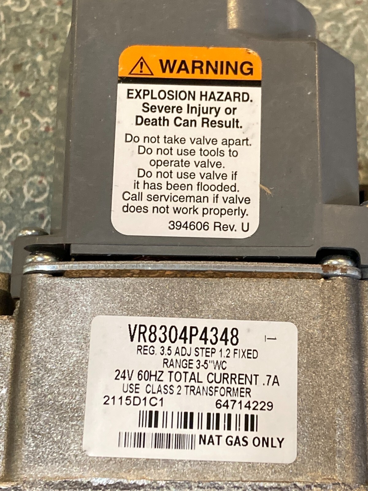 Honeywell VR8304P4348 Class 2 Transformer Furnace Control Gas Valve