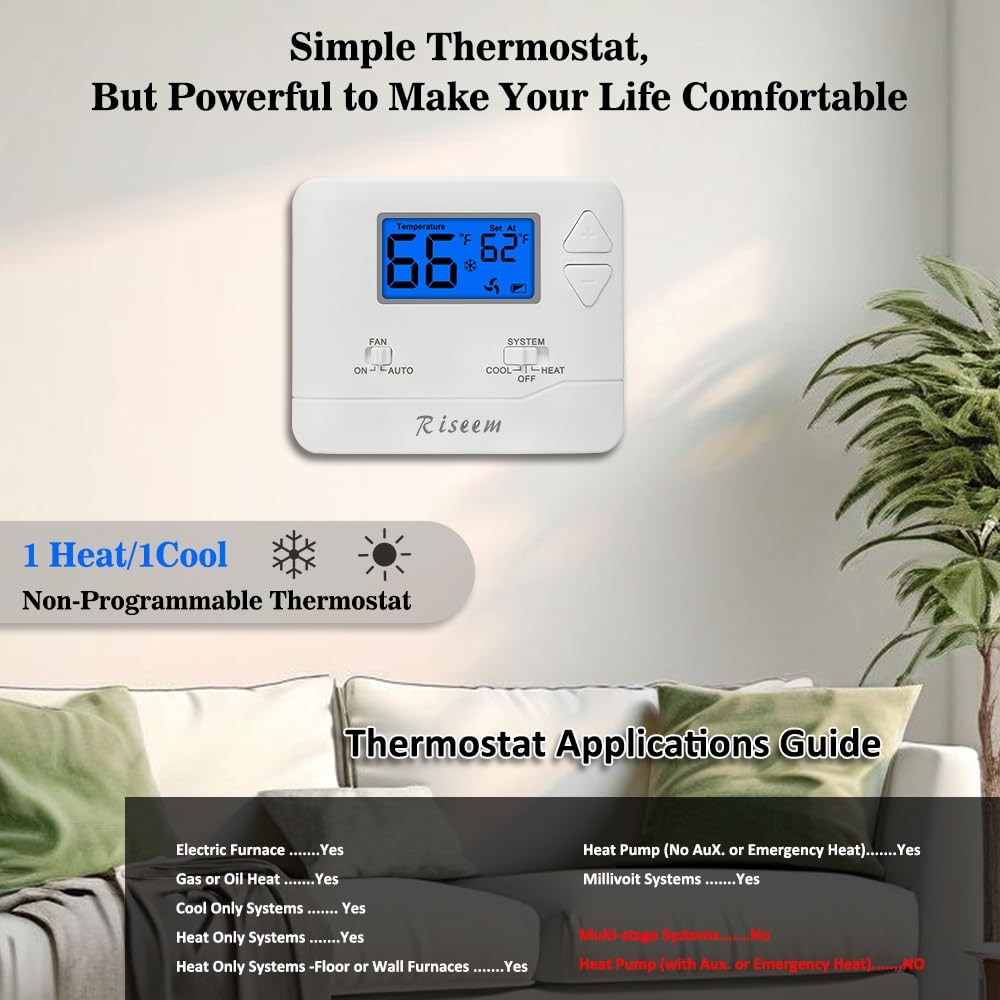 Non-Programmable Thermostat for Home 0.98″D x 4.72″W x 3.86″H, Blue