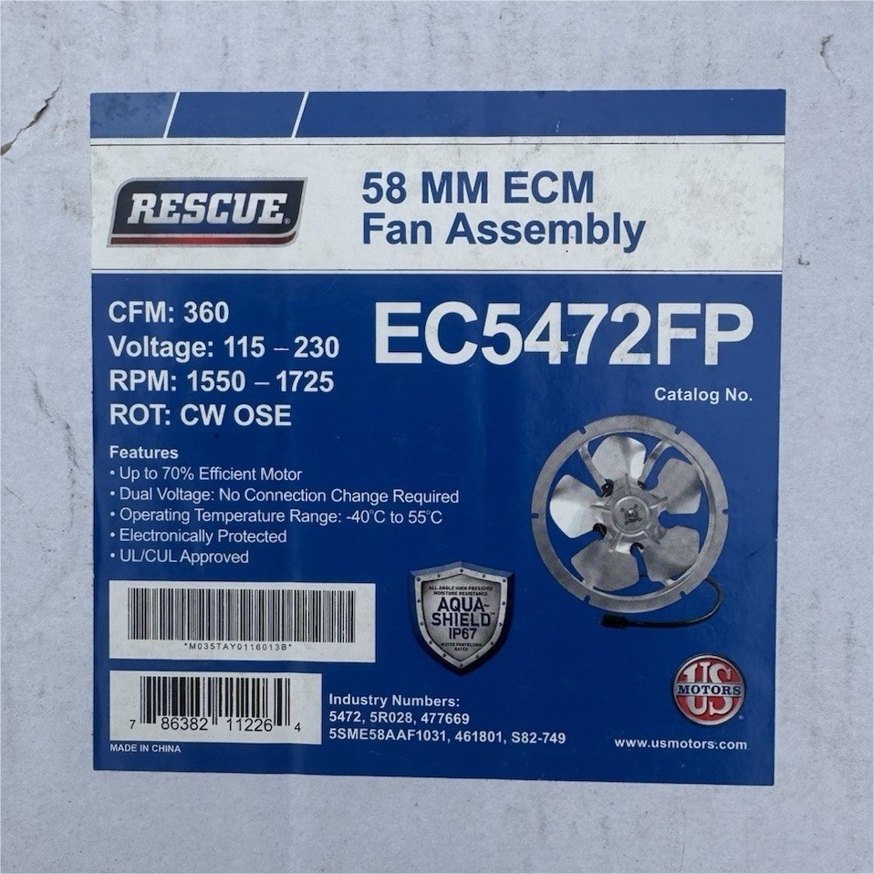 Rescue EC5472FP 58mm ECM Fan Assembly, 360 CFM, 115-230V