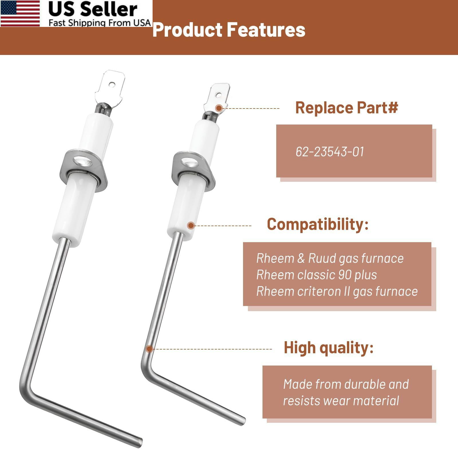 62-23543-01 Flame Sensor for Rheem & Ruud Furnace – 2 Pack