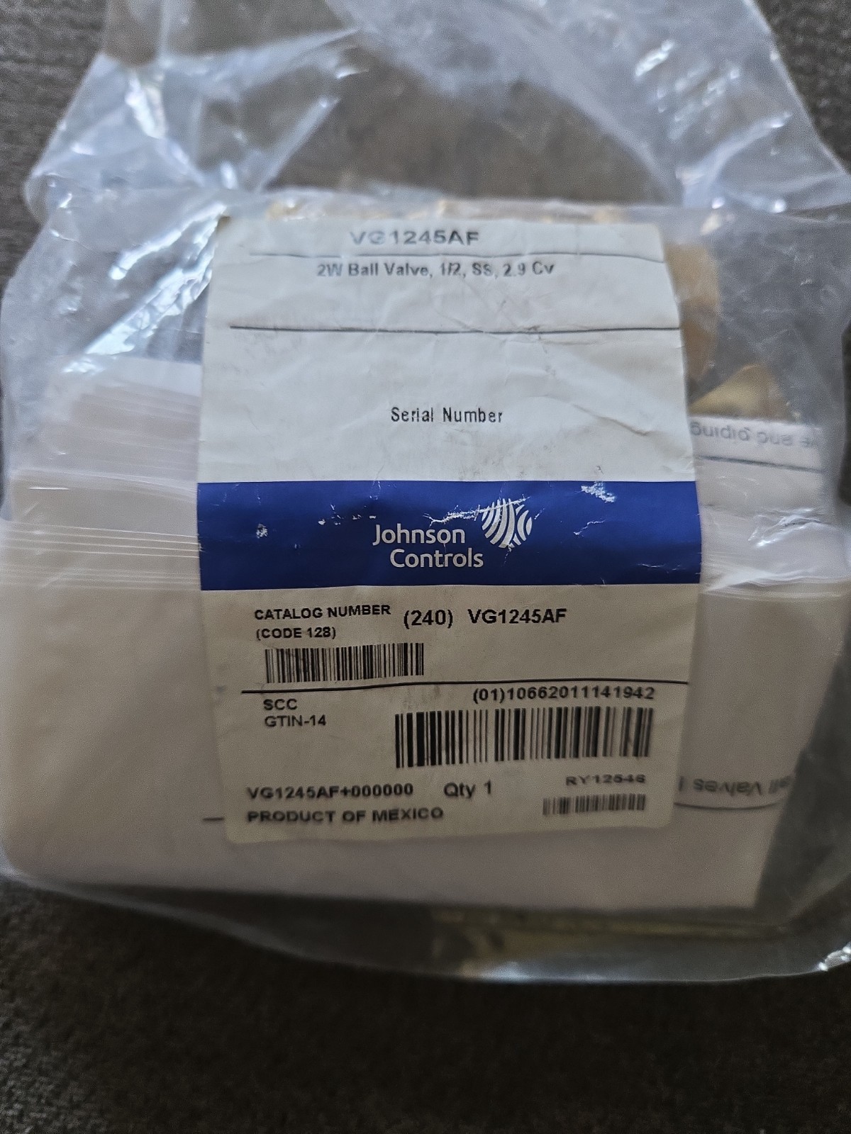 Johnson Controls Vg1245af Ball Valve, 2 Way, Ss Trim, (F)Npt 1/2