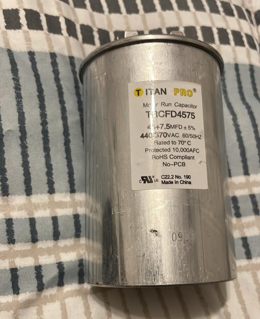 Titan Pro Round Motor Run Capacitor TRCFD4575 45+7.5 MFD 440/370 VAC