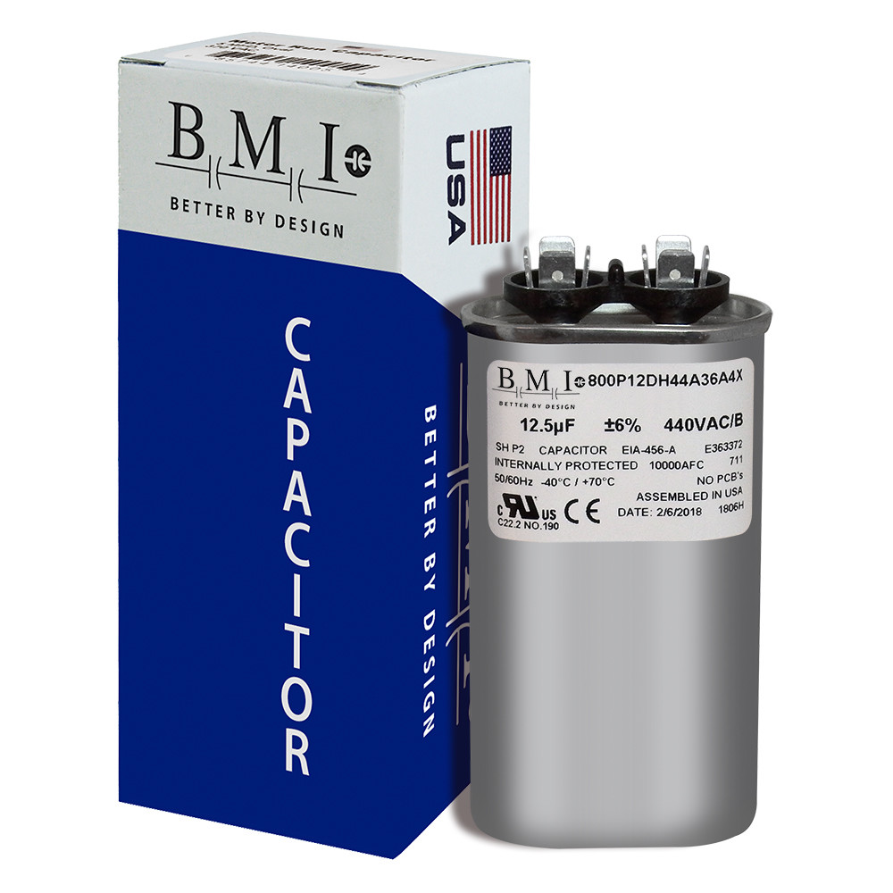 12.5 MFD x 370 / 440 VAC Oval Run Capacitor BMI 800P12DH44A36A4X Made in the USA