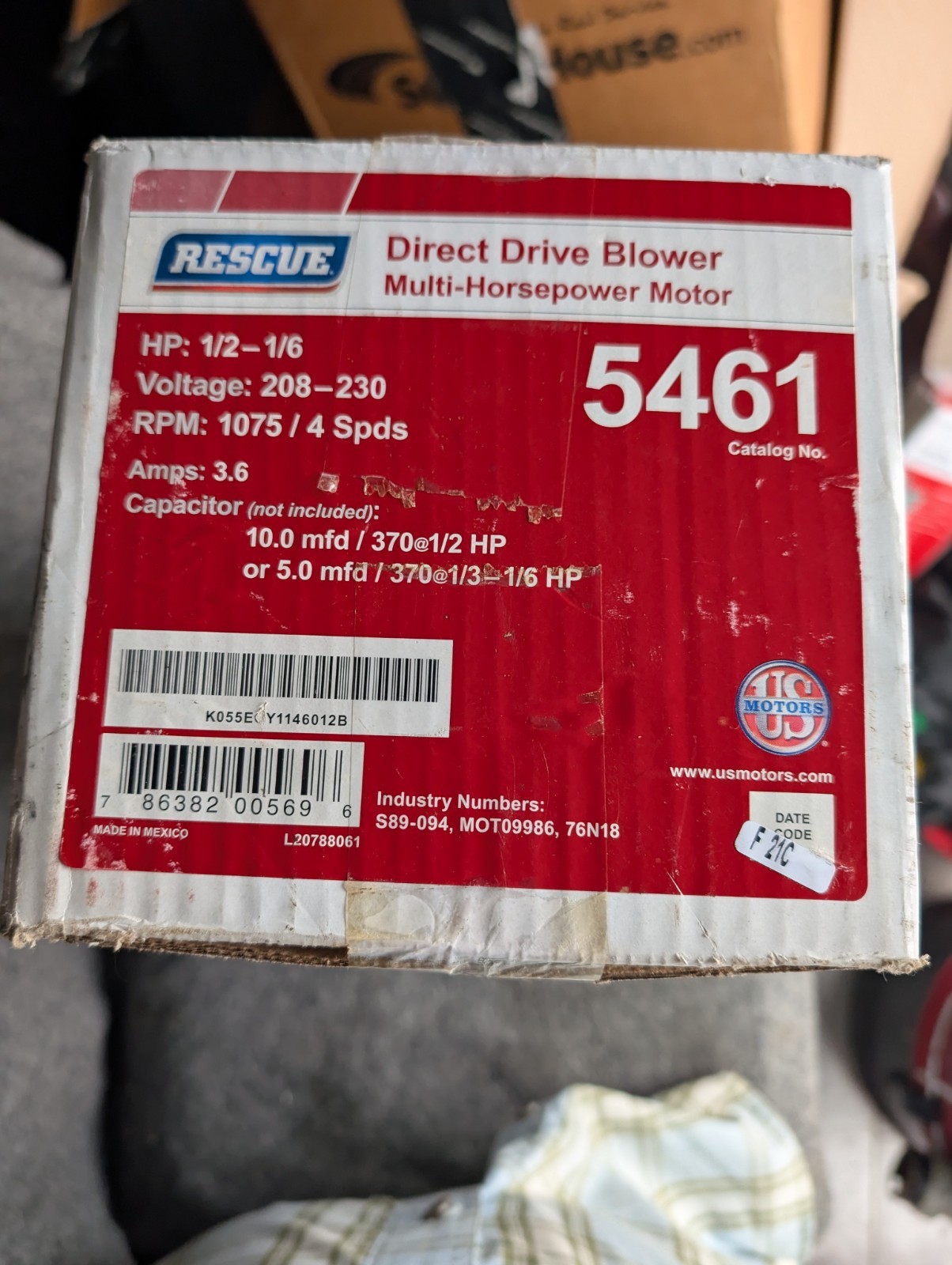 Rescue 5461 Direct Drive Blower Motor, Multi-Horsepower 1/2 to 1/6 HP, 1075 RPM