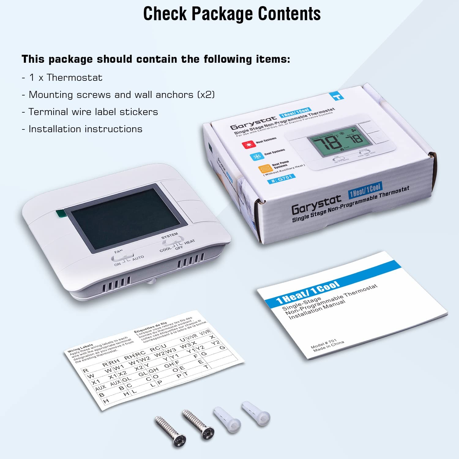 Upgraded Digital Non-Programmable Thermostat for Home 1 Heat/1 Cool Blue