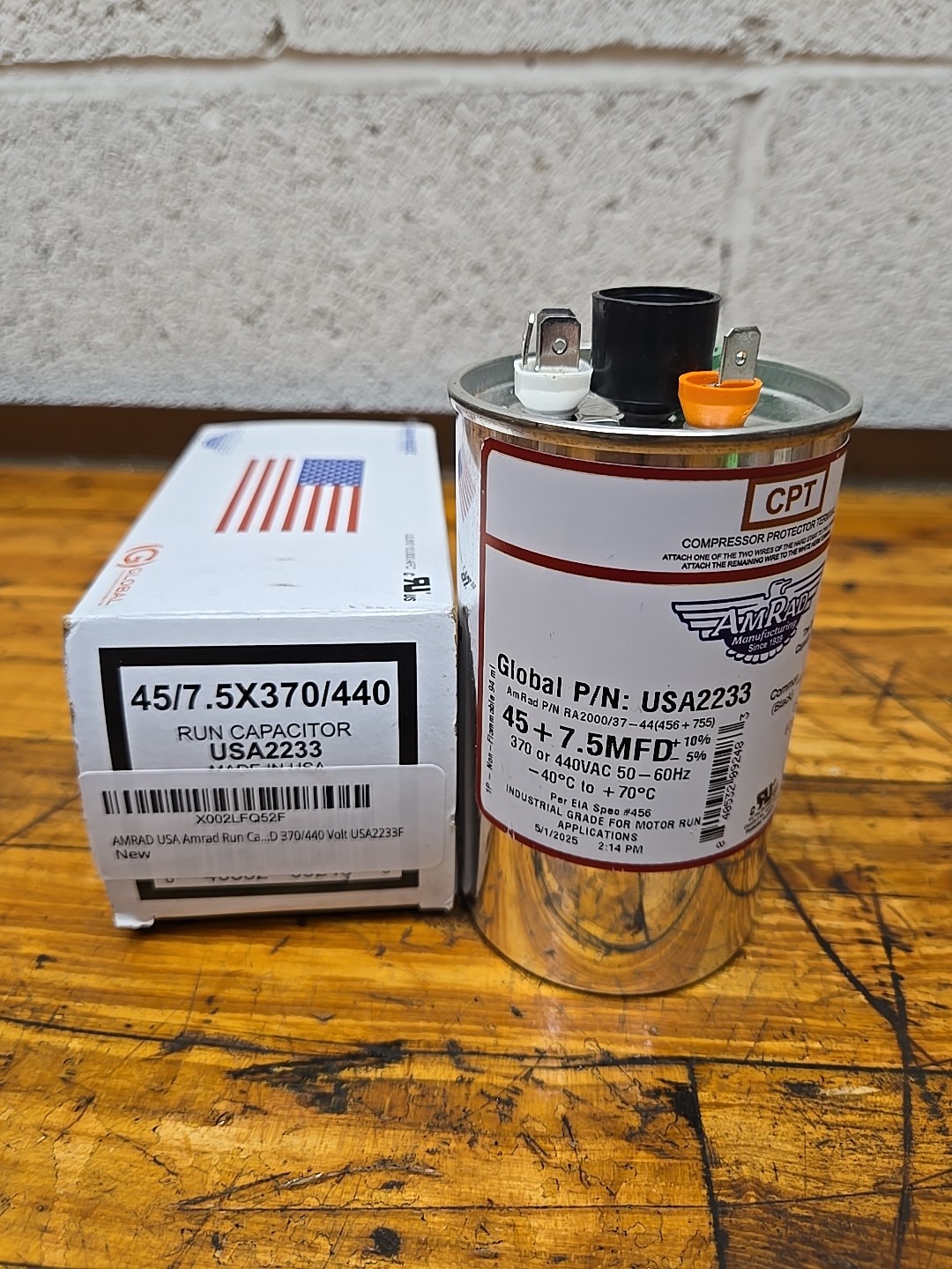 AmRad USA2233 Round Run Capacitor 45+7.5 uF MFD 370 / 440 Volt Made in USA
