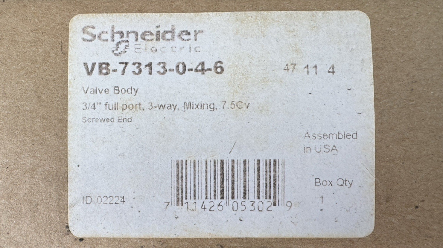 Schneider Electric Vb-7313-0-4-6 Valve, 3/4″ Mixing, 7.5 Gpm