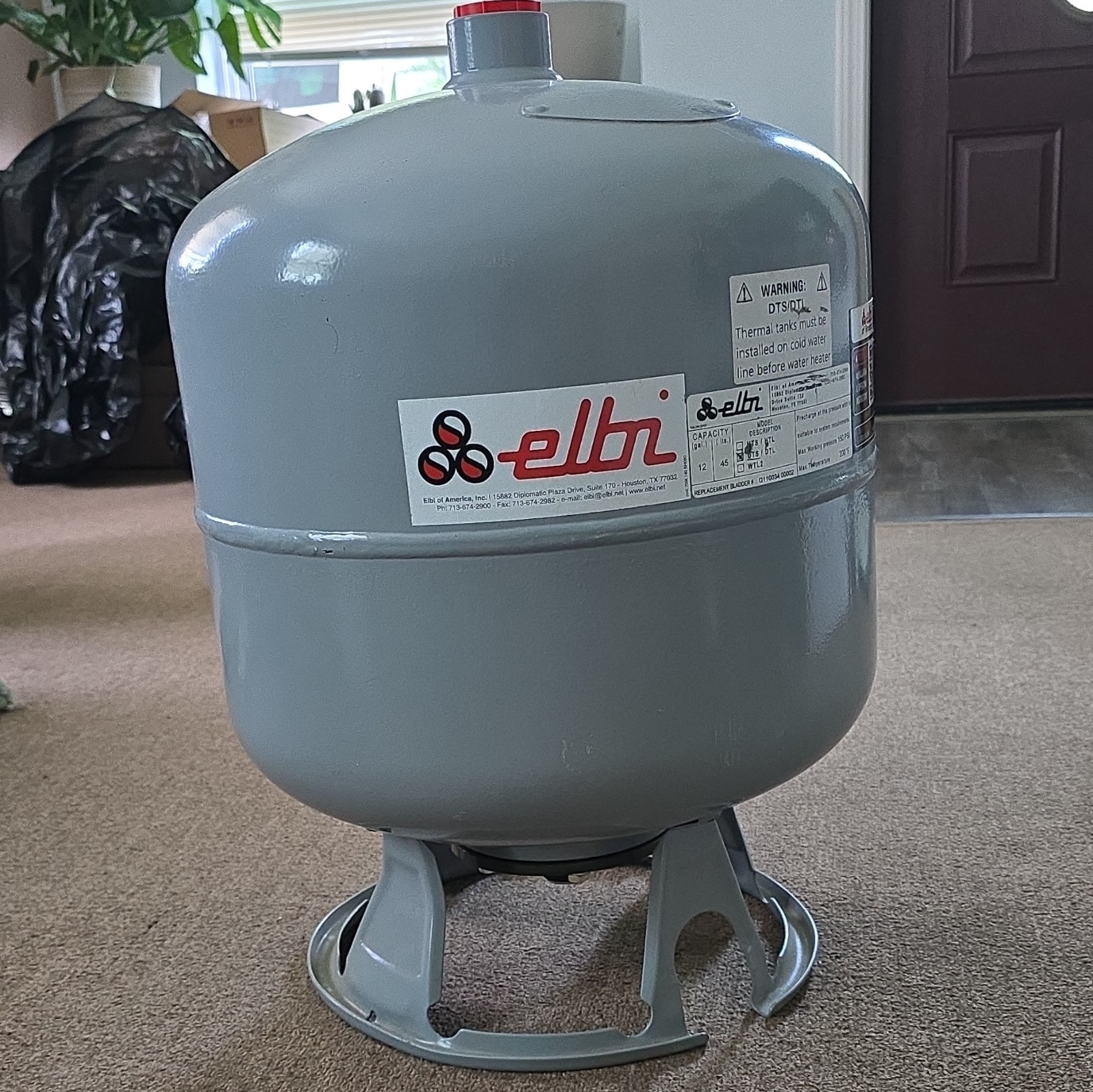 Elbi DTS/DTL Boiler Thermal Expansion Tank 12 gal 150 PSI Gray