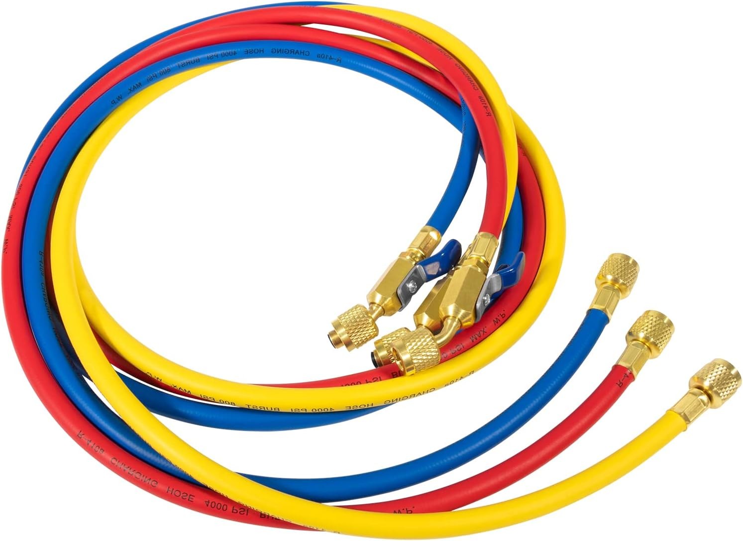 29986 Plus II 72″ Hose 1/4″ Compact Ball Valve End Refrigerant Charging Hose 3PC