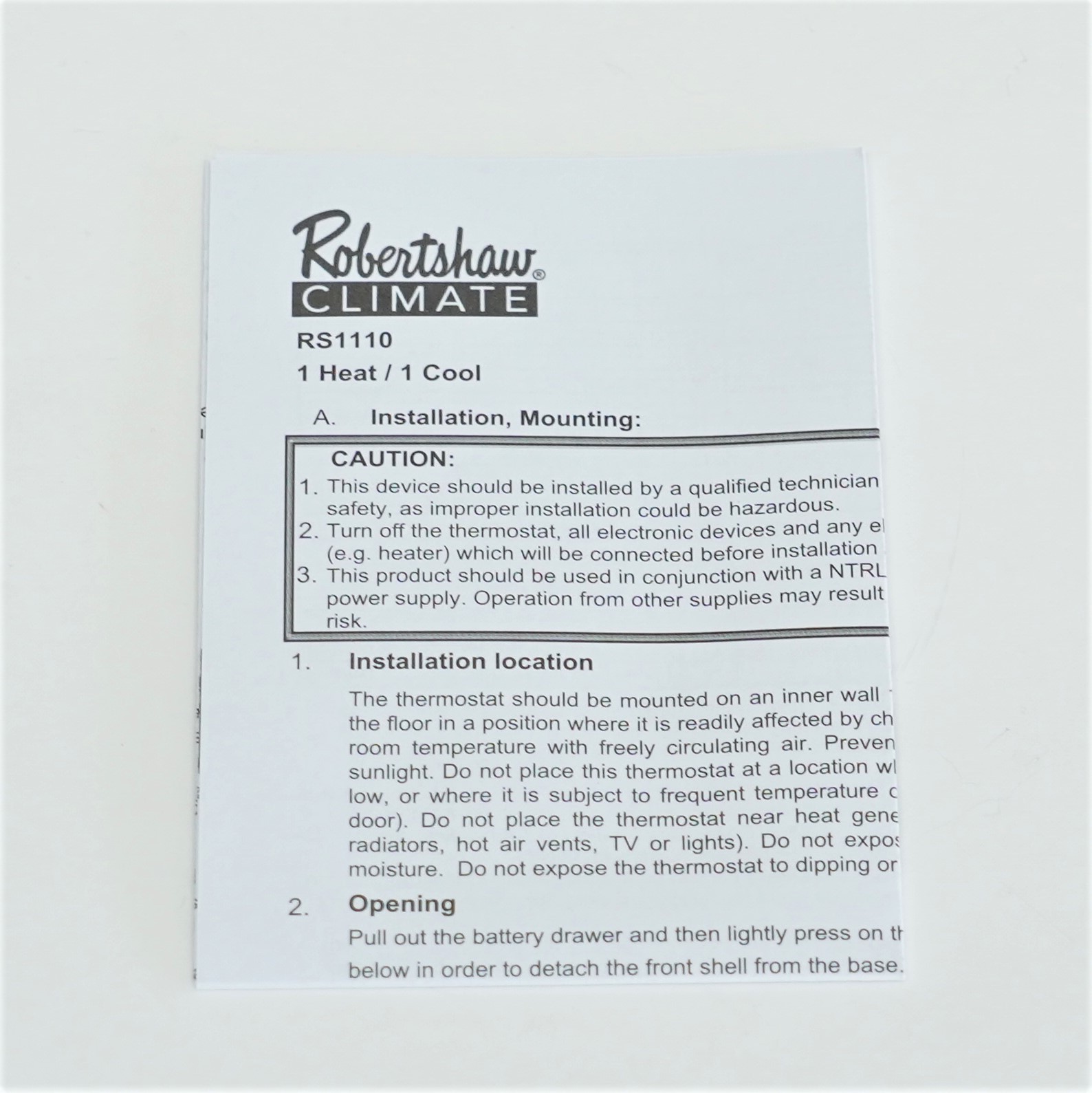 Robertshaw RS1110 Programmable 5+1+1 Days 1 Heat 1 Cool Wall Thermostat