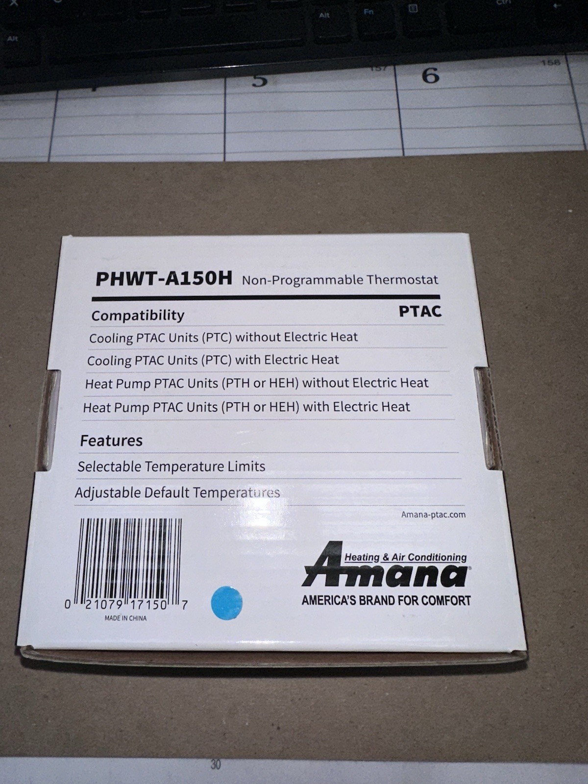Amana PHWT-A150H PTAC Non-Programmable Digital Thermostat Backlit White
