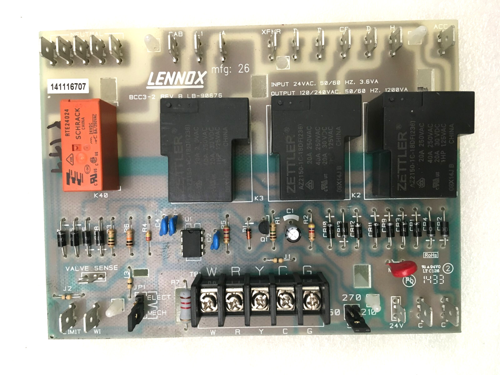 LENNOX BCC3-2 REV B LB-90676 65K29 Furnace Control Board used #P174