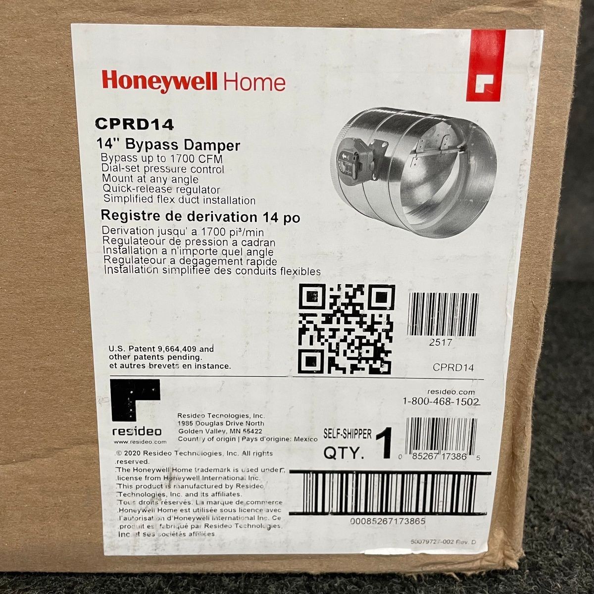 Honeywell CPRD14 TrueZONE Bypass Damper Galvanized Steel 14″