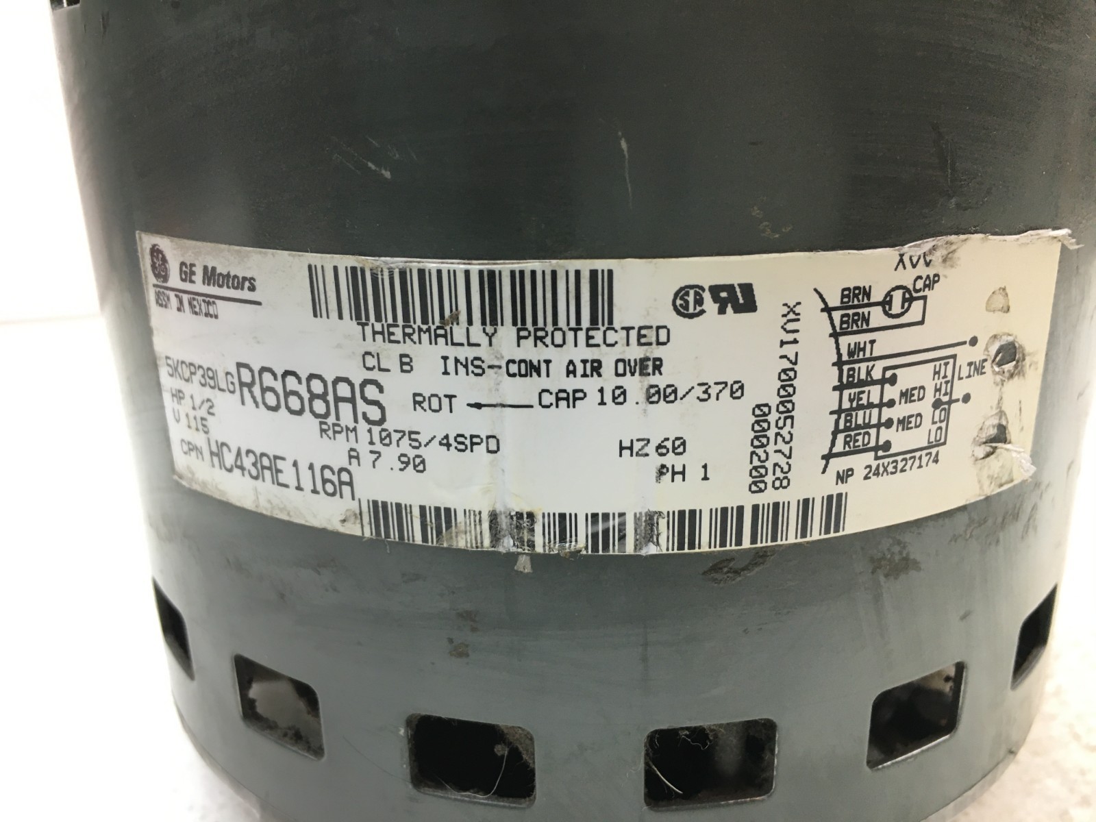 GE 5KCP39LGR668AS Furnace Blower Motor 1/2HP 115V 1075RPM 4SPD HC43AE116A CMP265