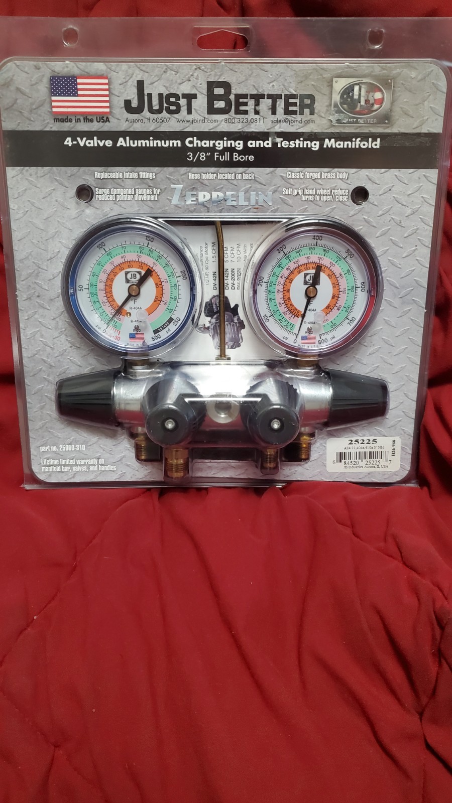 JUST BETTER 4 VALVE ALUMINUM CHARGING AND TESTING MANFOLD # 25225 BRAND NEW