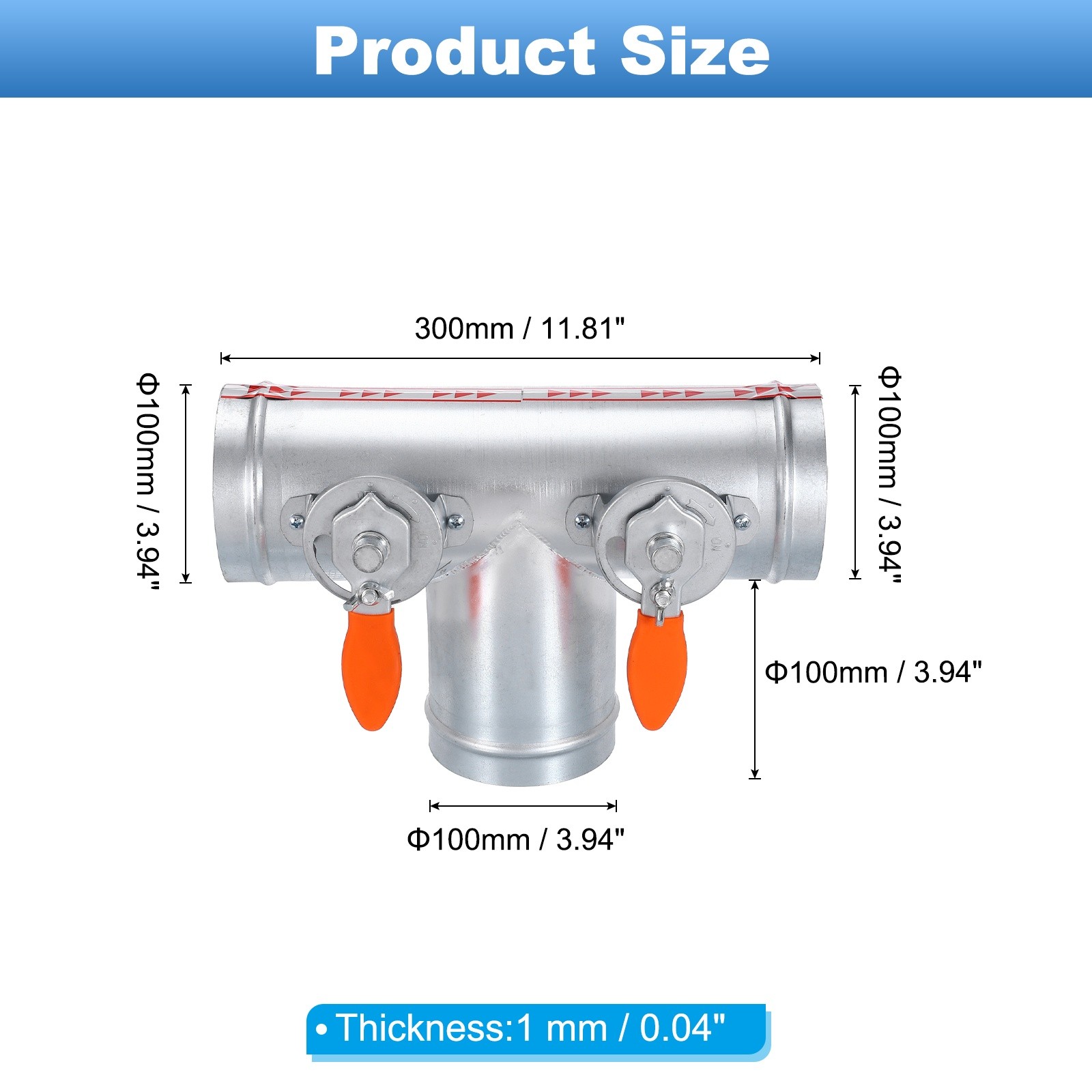 4 Inch OD 3 Way Splitter T-Shaped Manual Volume Damper for Vents Fans