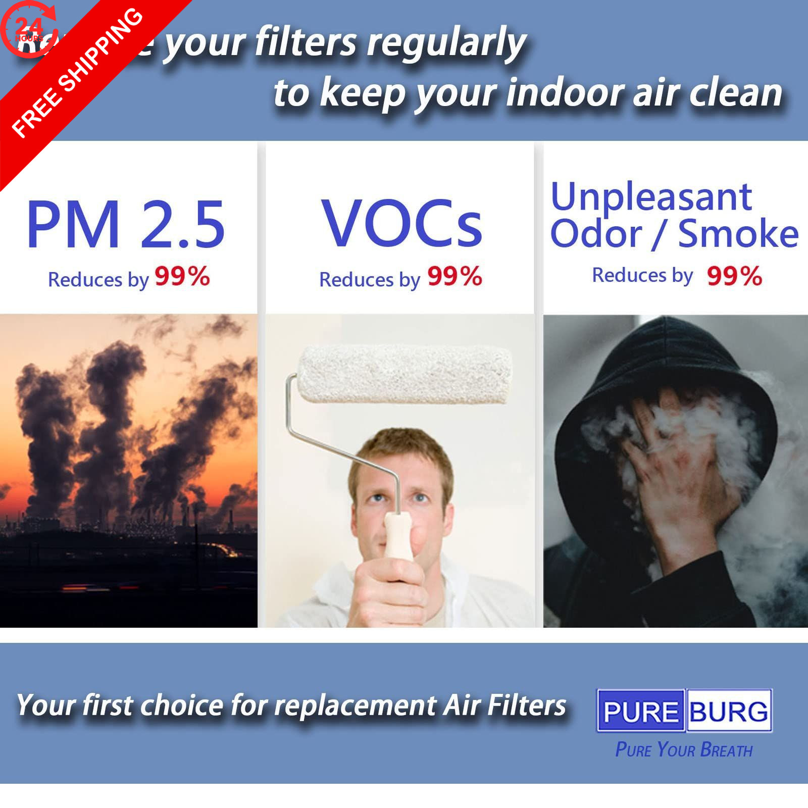 PUREBURG Replacement Filters Compatible with Crane 2 Count (Pack of 1)