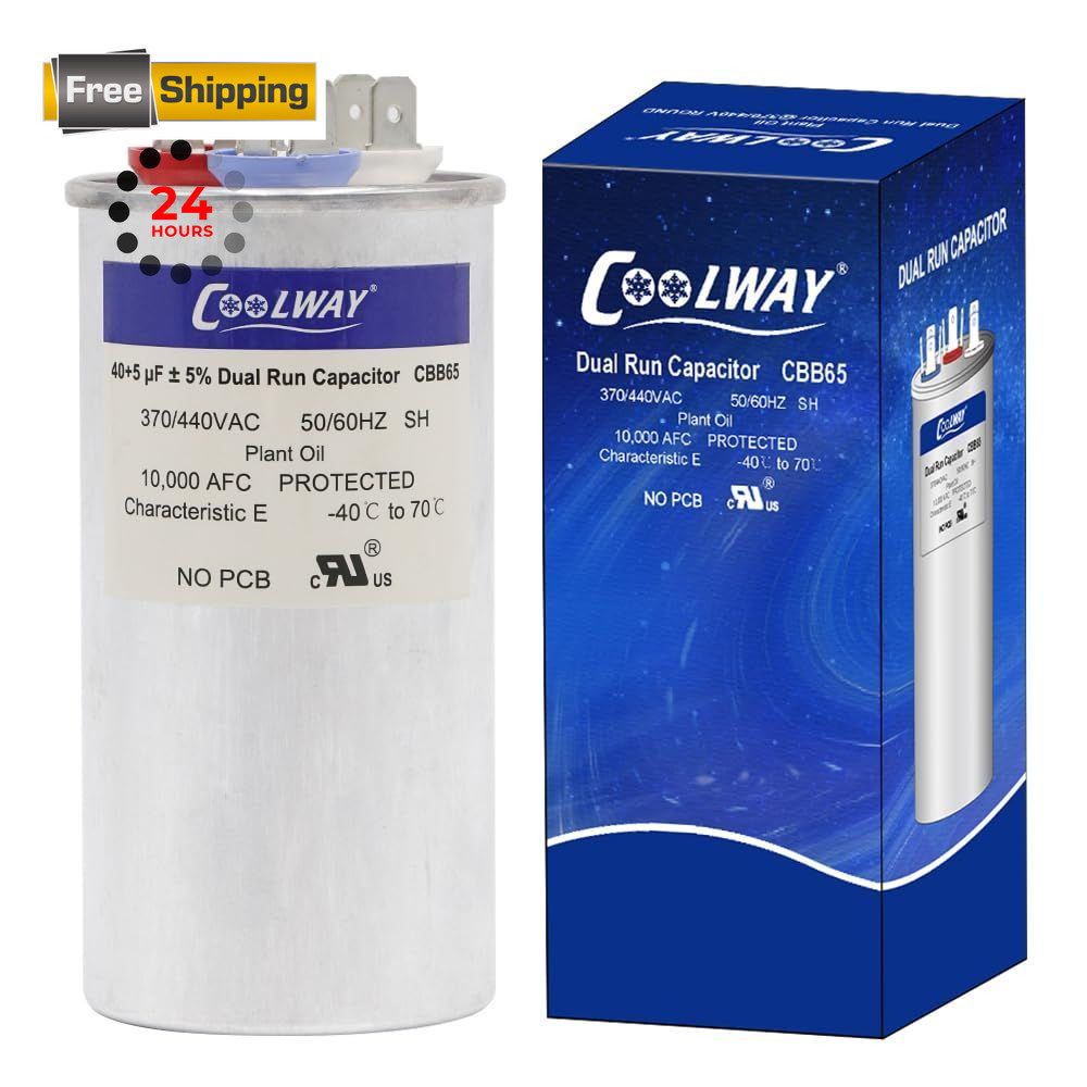 COOLWAY 40/5 uF 40+5 MFD 5% 370V or 440V Dual Run Start AC Capacitor for AC…
