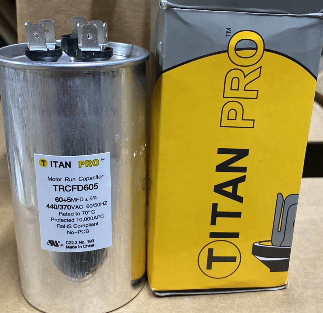 Titan Pro Run Capacitor Model TRCFD605 440/370vac NEW