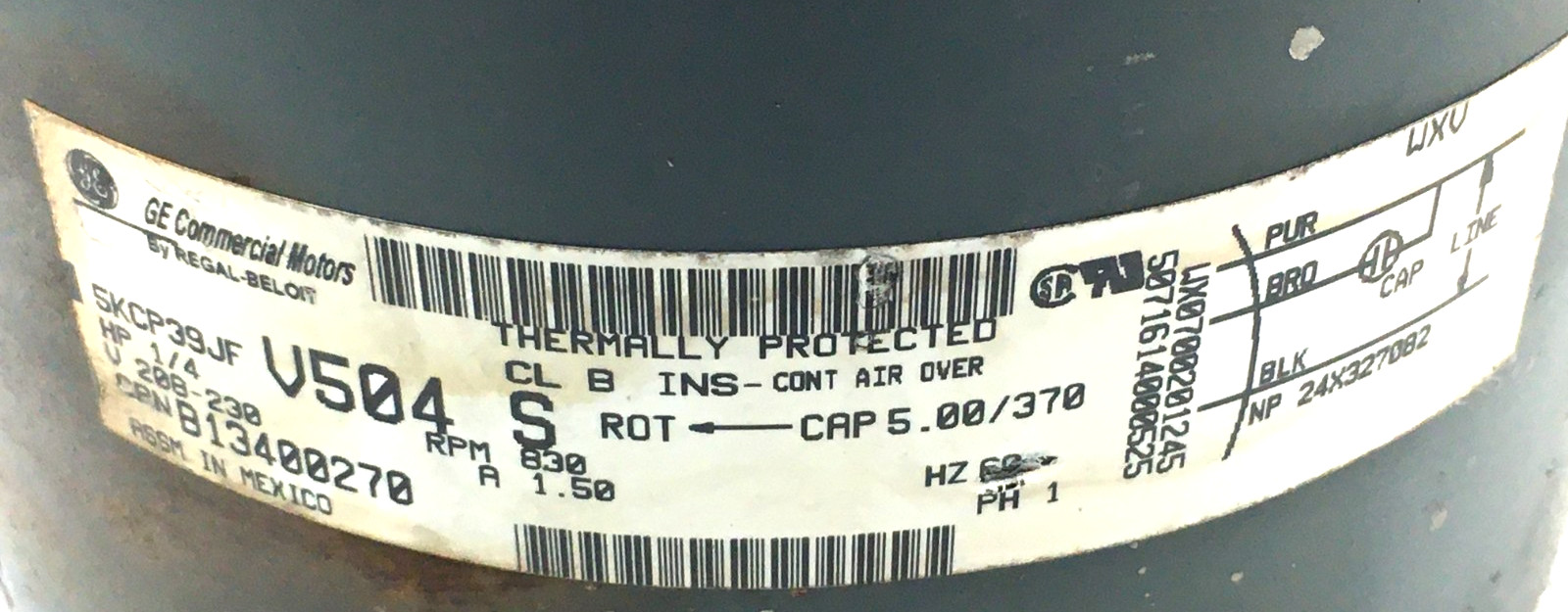 GE 5KCP39JFV504S Condenser Motor B13400-270 1/4HP 230V 830RPM used #ME566