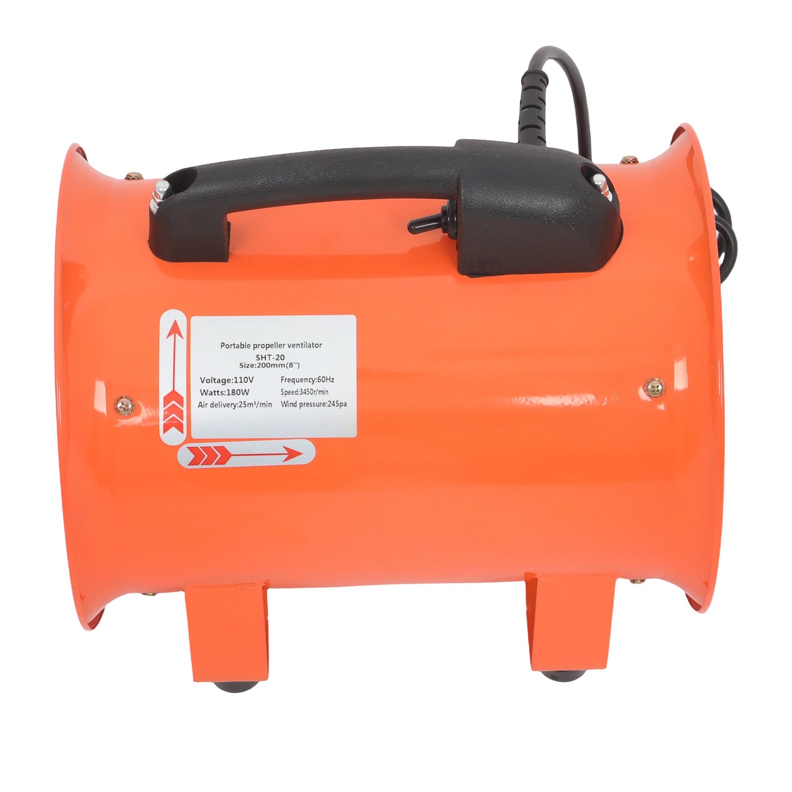 8 Inch Portable Air Mover Blower Fan 900CFM 180W 3450RPM with 33FT Duct Hose
