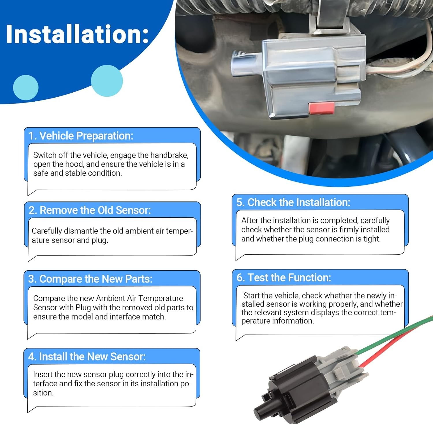 Ambient Air Temperature Sensor with Plug 96985-3X000 96985-2D000 for Accent