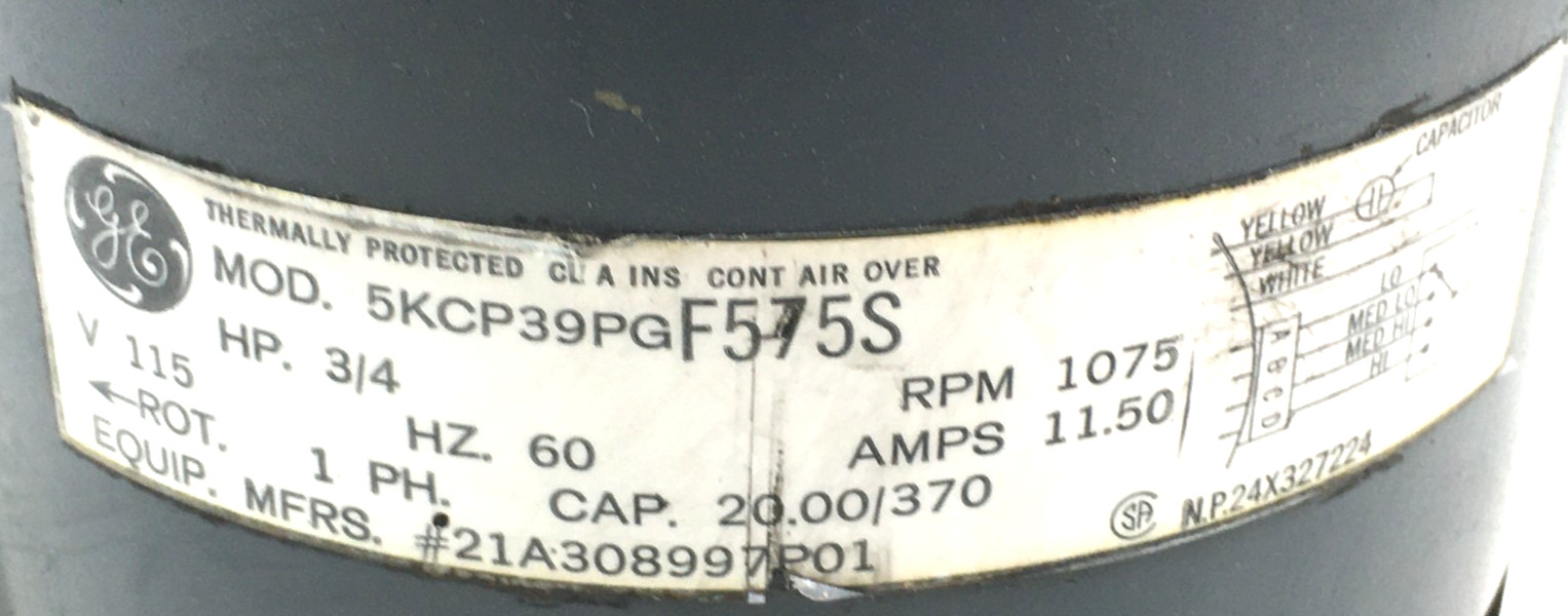 GE 5KCP39PGF575S 21A308997P01 Blower Motor 3/4HP 1075RPM 1PH 115V used #ME423