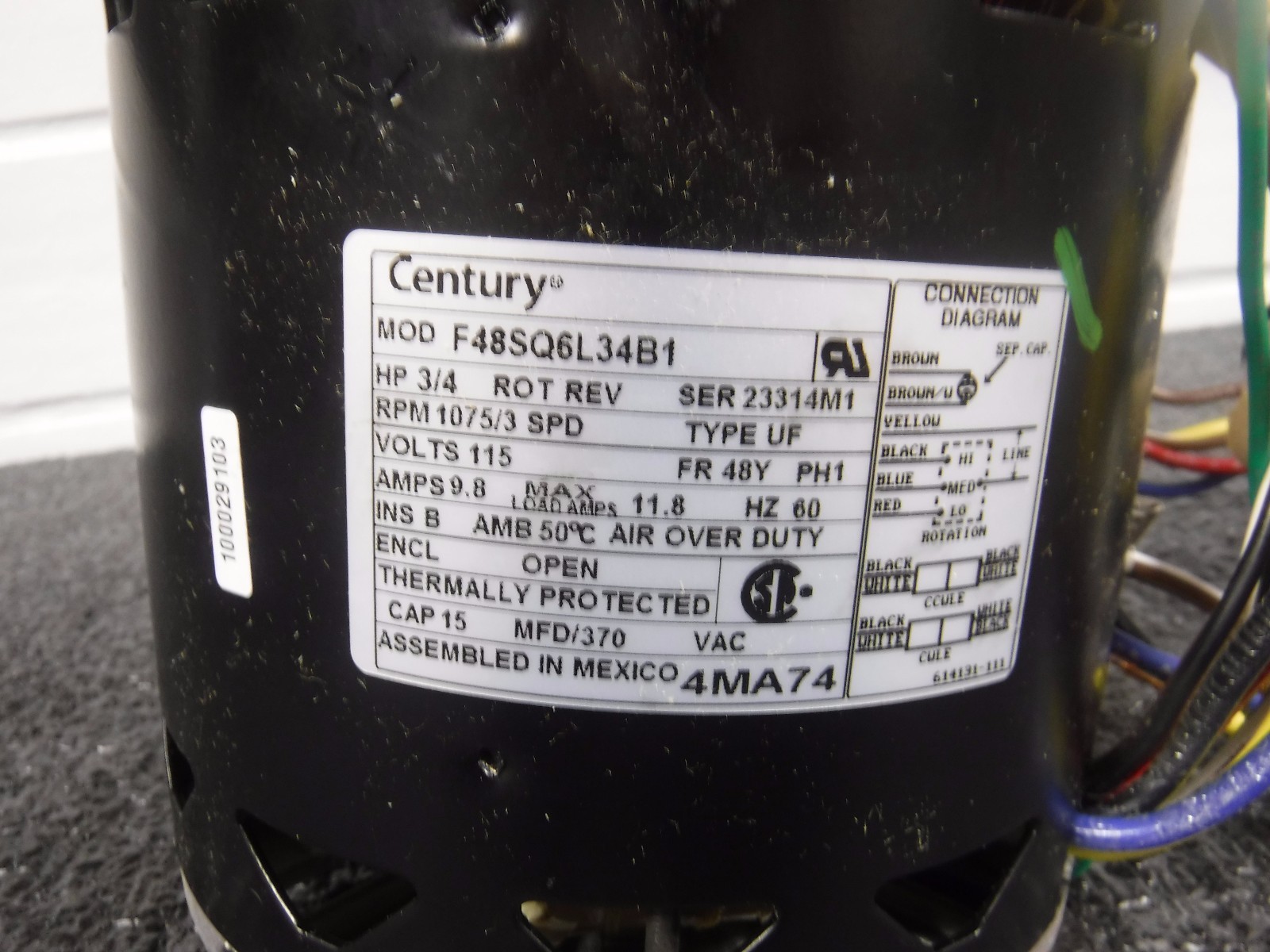 CENTURY 3/4 HP Direct Drive Blower Motor, Permanent Split Capacitor, 1075 rpm(P)