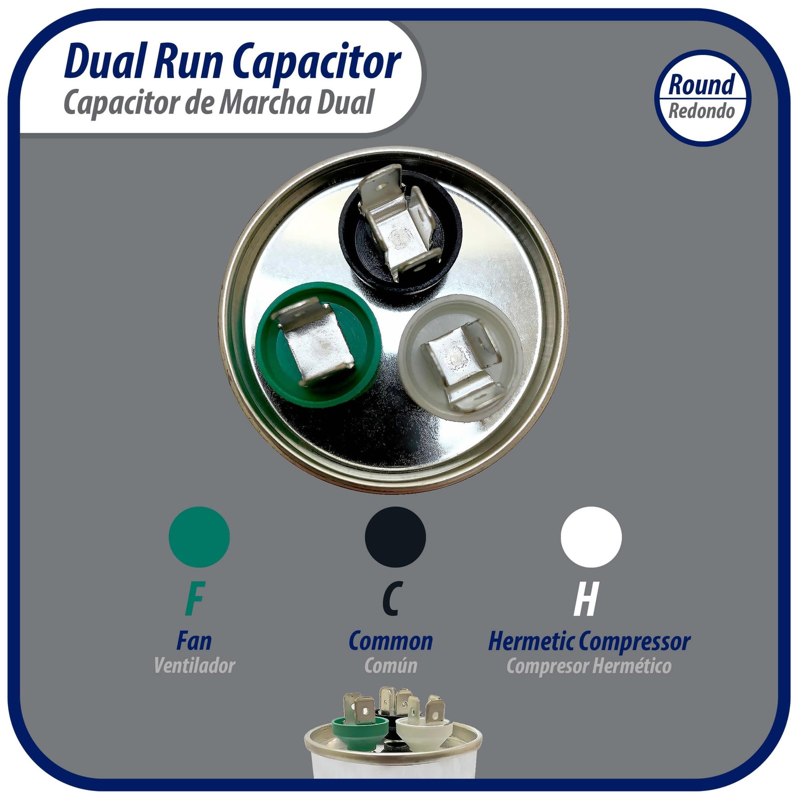 Appli Parts Dual Run Capacitor for ac 50+5 Mfd uF (microfarads) 370VAC CBB65 Rou