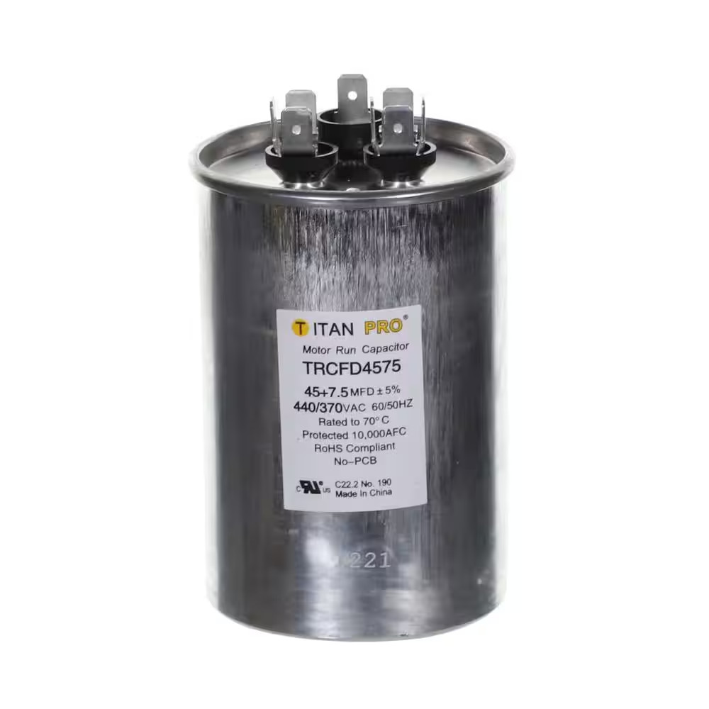 TitanPro TRCFD4575 HVAC Round Dual Motor Run Capacitor 45/7.5 MFD/UF440/370