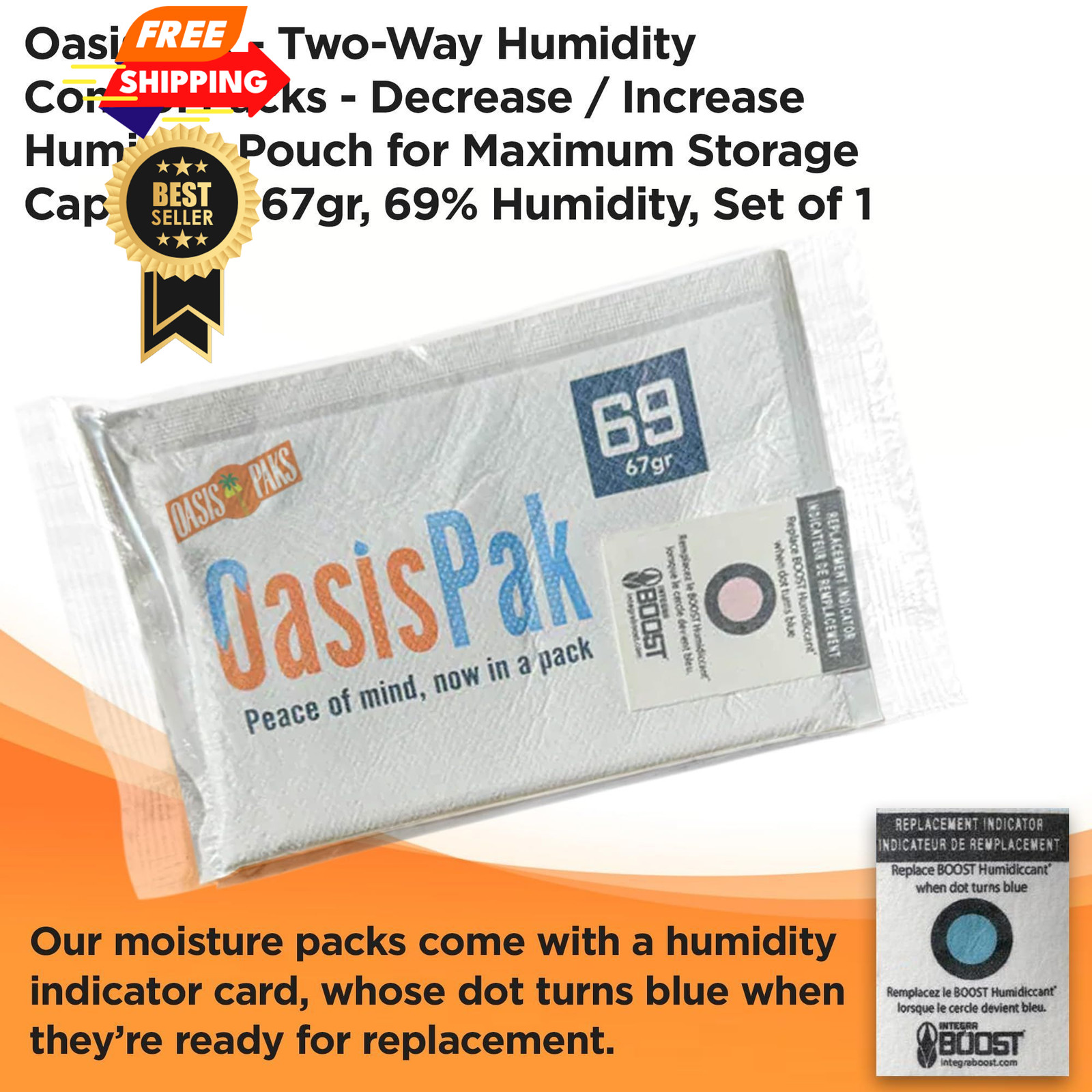 OasisPak 69% RH Two-Way Humidity Control Packs (1 Pack) – 67 Gram 1 Pack