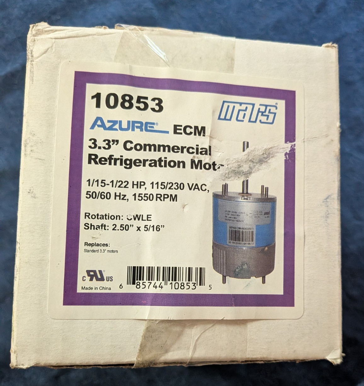 Mars Azure 10853 3.3” commercial Refrigeration Motor NEW 115/230VAC
