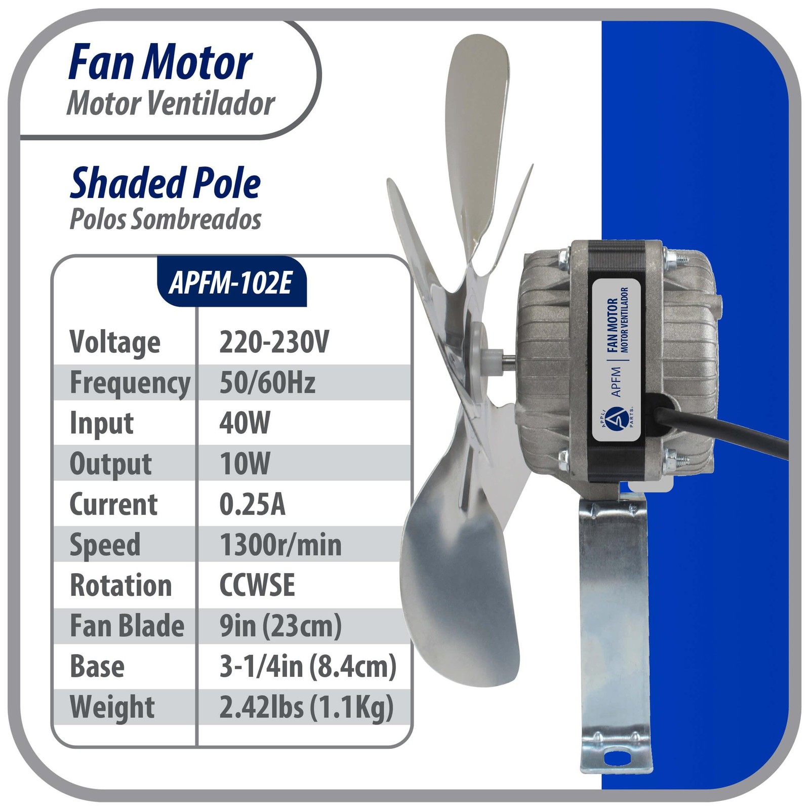 Appli Parts APFM-102E 10W refrigeration condenser and evaporator motor 220V 60Hz
