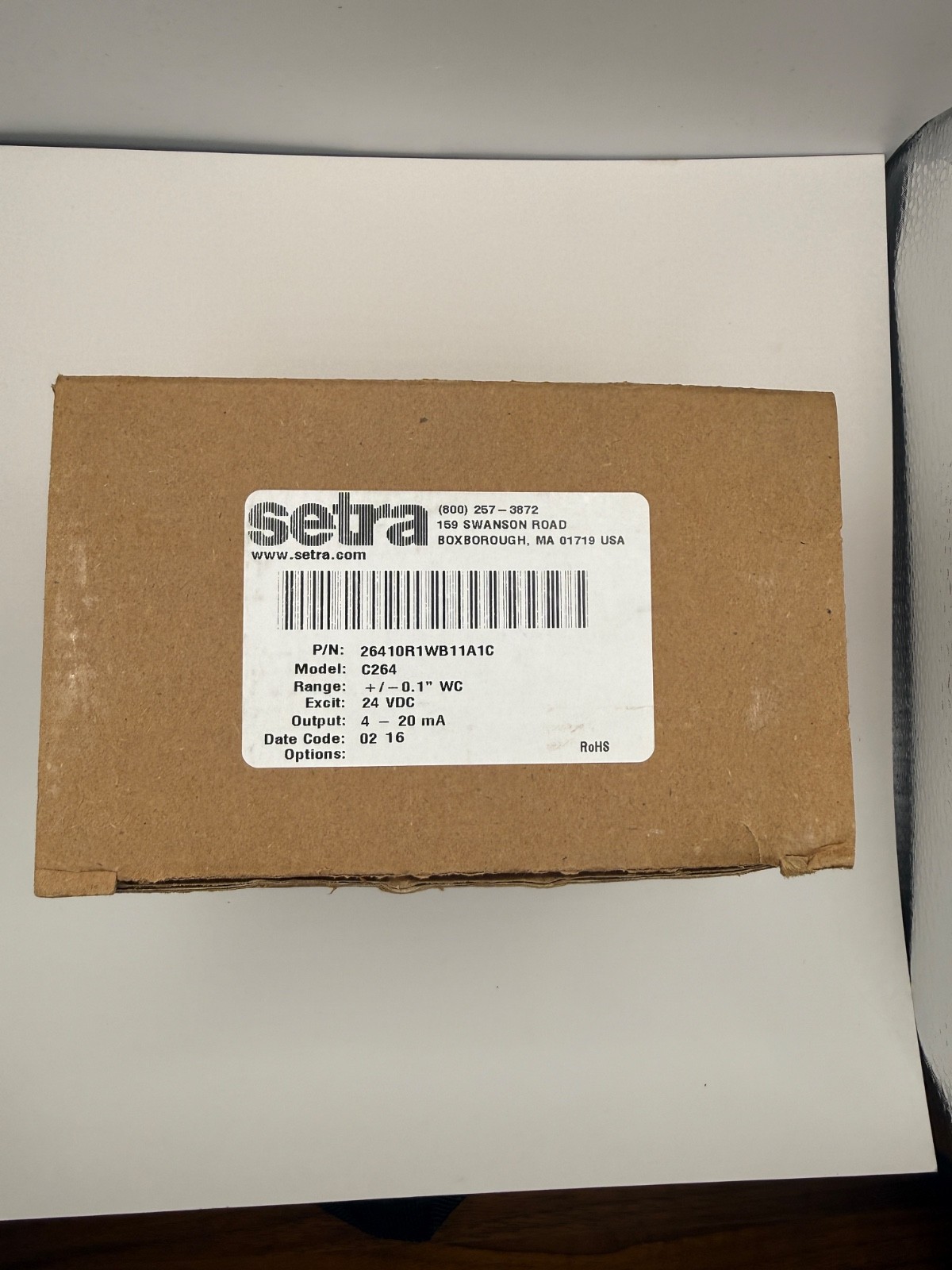 Setra C264 +/- 0.1″ WC P/N 26410R1WB11A1C Dry Differential Pressure Sensor