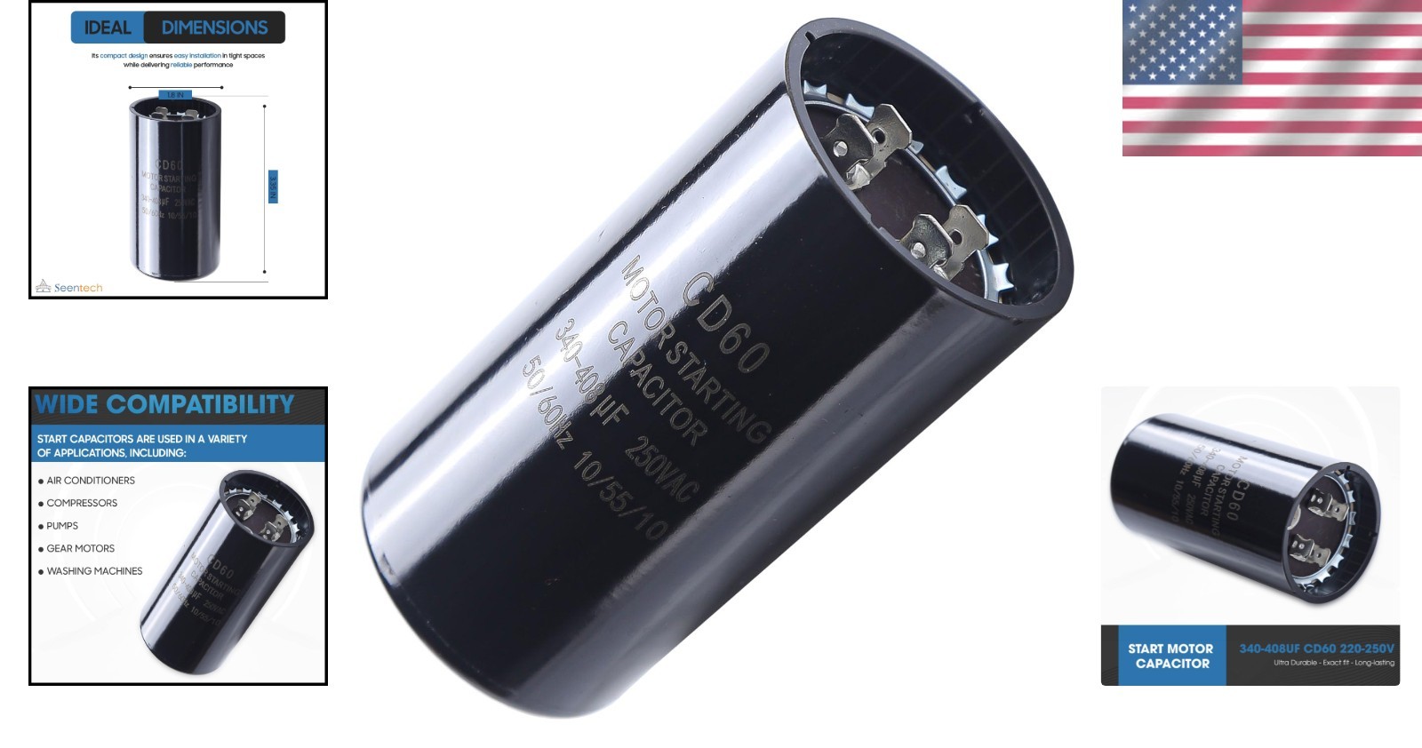 Reliable 340-408 uf Motor Start Capacitor 220-250V with Enhanced Safety Features