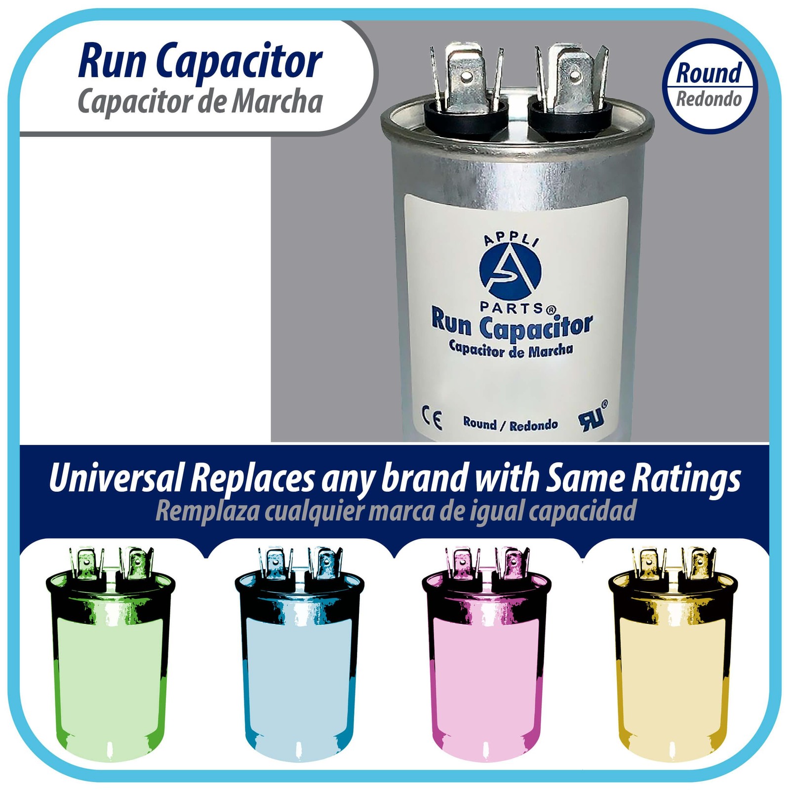 Appli Parts Run Capacitor for ac 12.5 Mfd uF (microfarads) 370 VAC or 450 VAC CB
