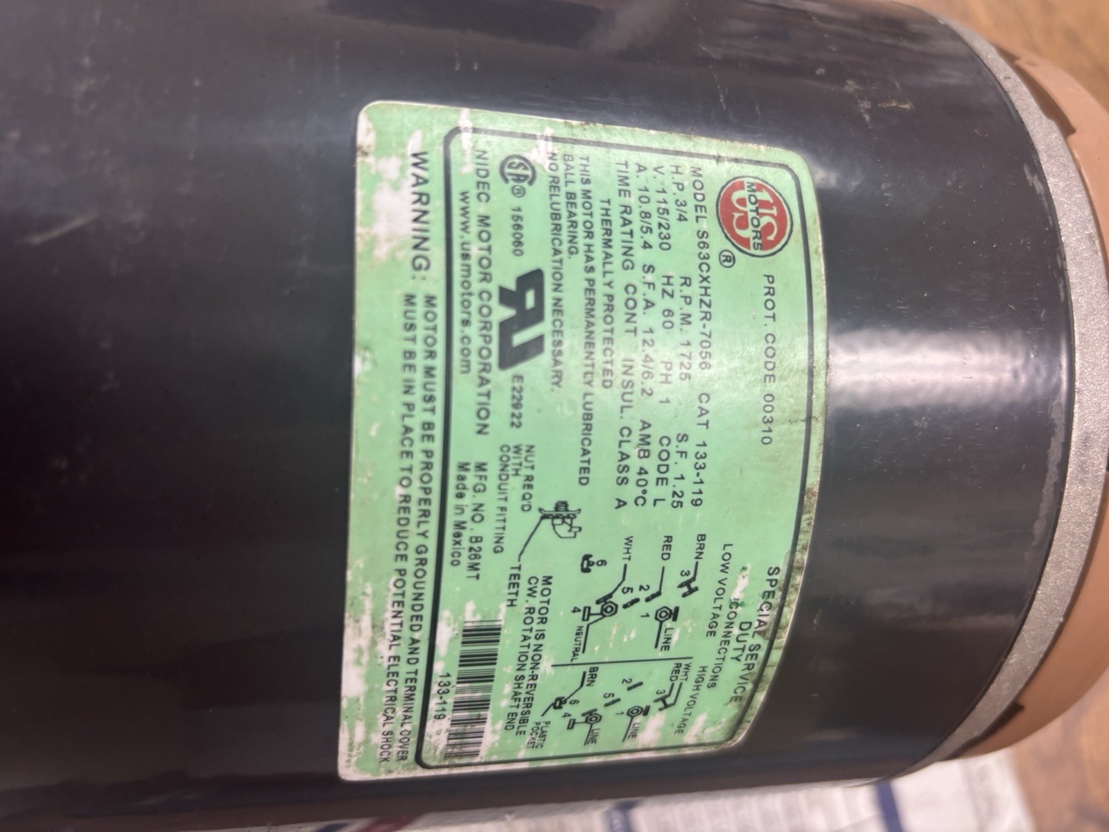 OEM TACO 3/4hp, 115/230v, 1ph, 1725 with bracket, 1600 series motor