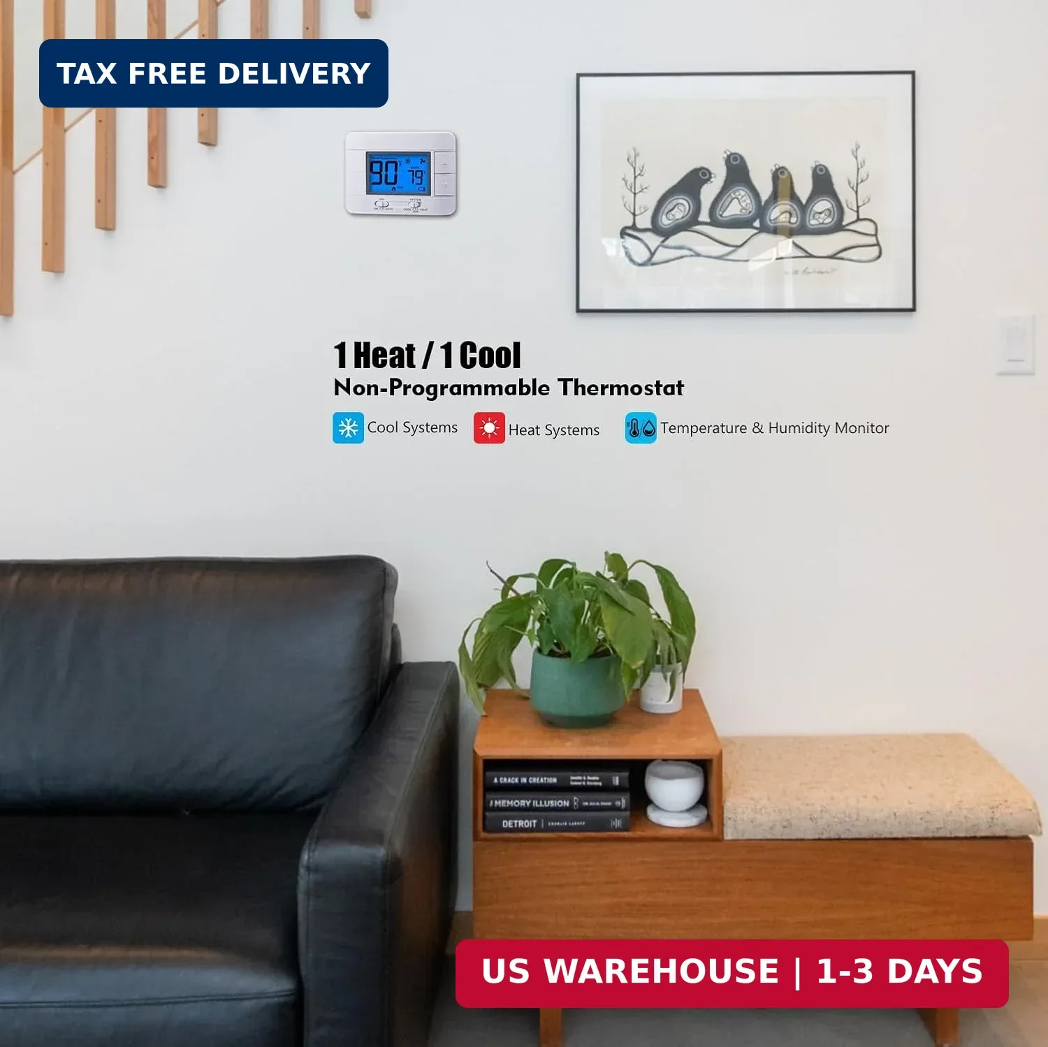 Non Programmable Thermostat for Home – Single Stage 1H/1C, with Room Temperature