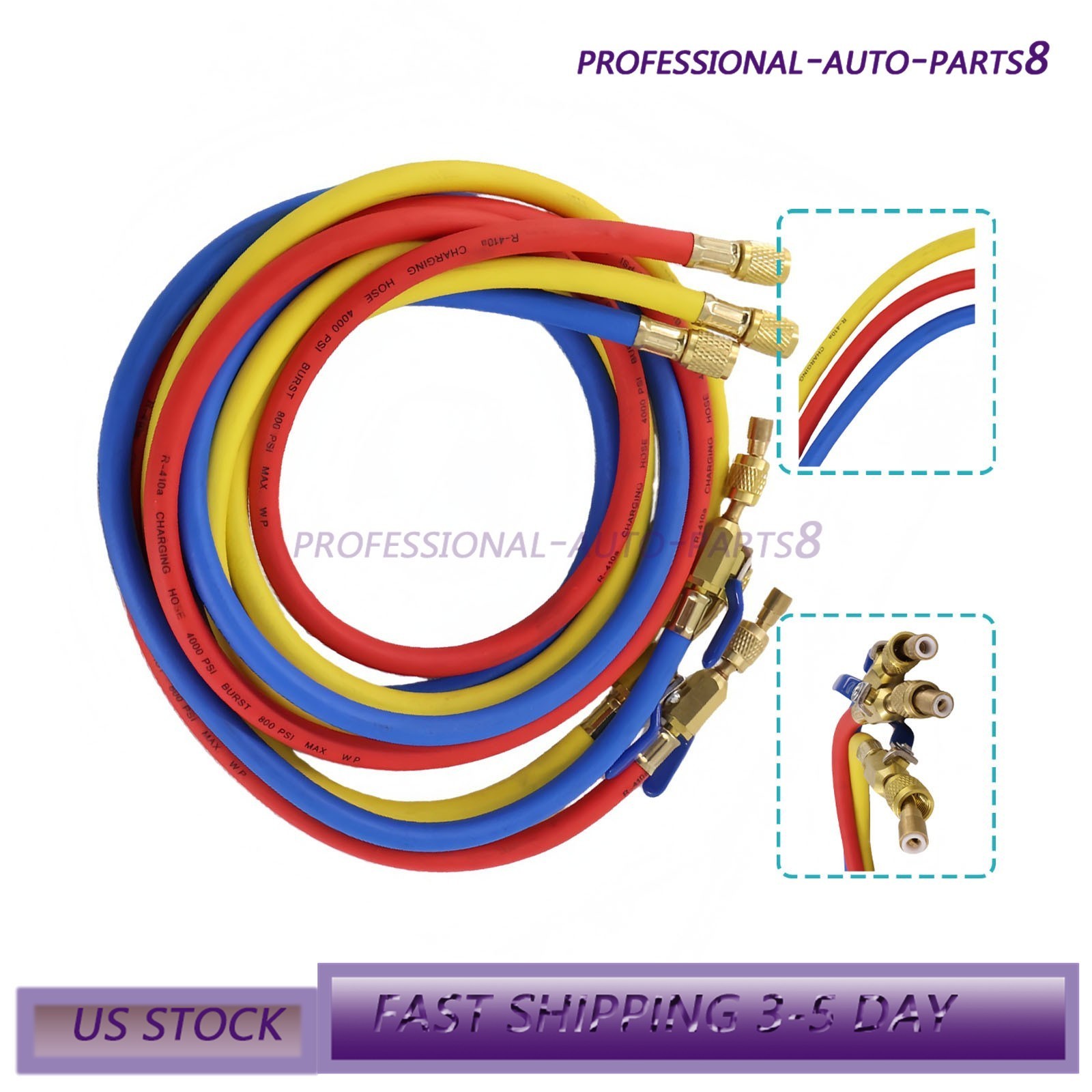 For R-410A Refrige 3Pack 29986 Plus II 1/4″ Hose with Compact Ball Valve 72″ USA