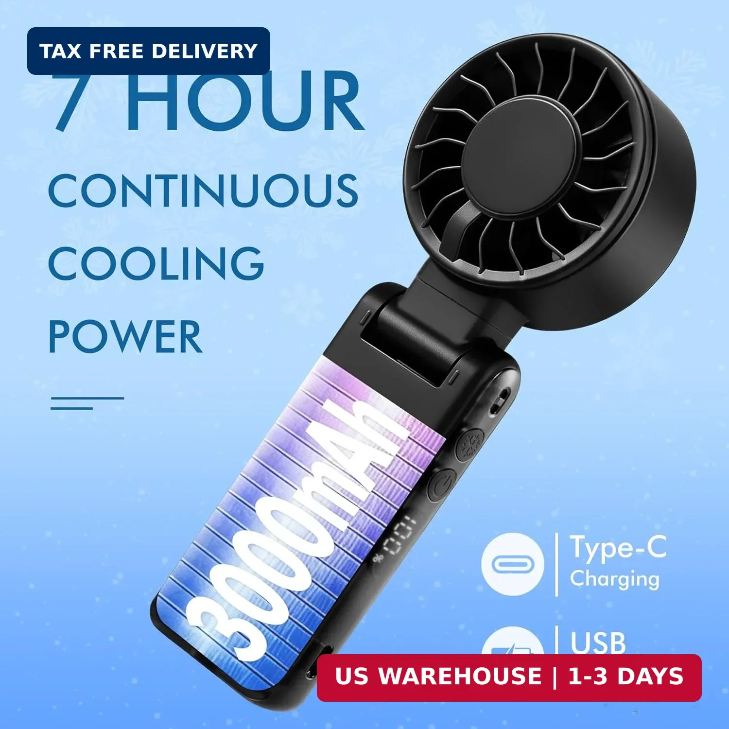 Miady Portable Handheld Turbo Fan 5 Speed Personal Fan with LED Display, 360° Ad