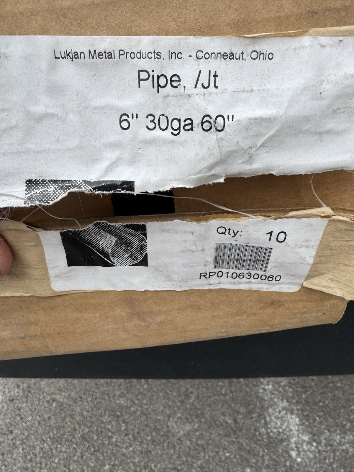 Box Of 10 Count 6″ x 60″ 30 Gauge Galvanized Duct Pipe.