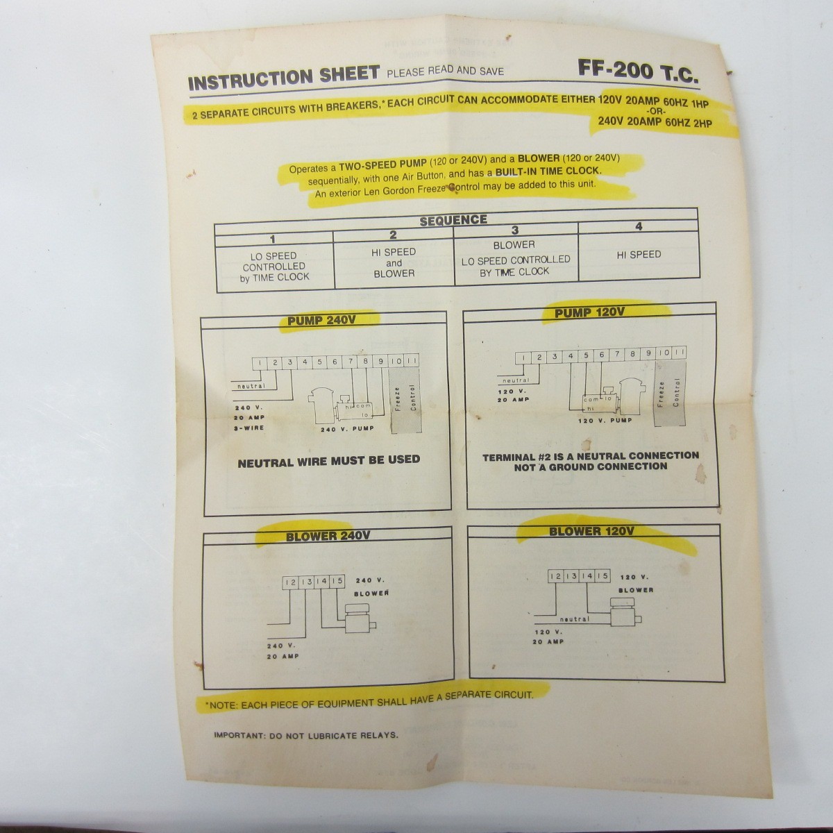 Len Gordon Company Four Function Air Switch with Time Clock FF-200 TC **USED**