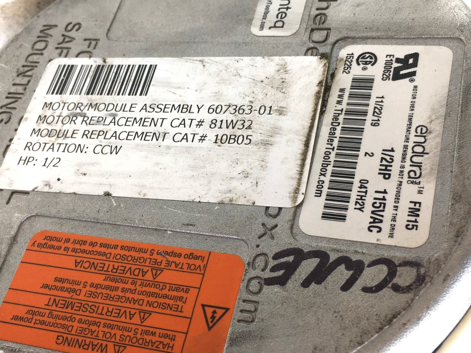 Genteq 607363-01 81W32 10B05 5SME39HXL011A 1/2HP 115V Blower Motor used #MC308