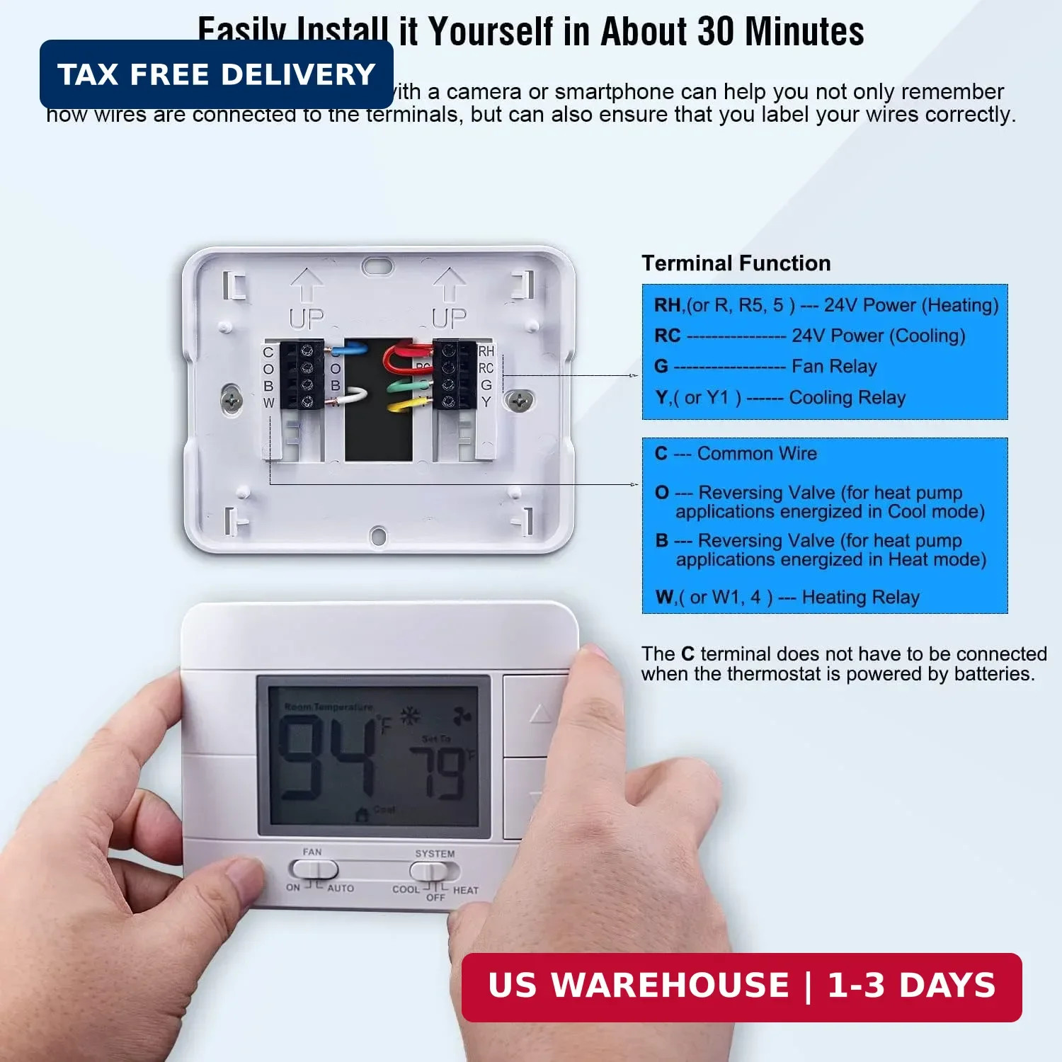 Upgraded Digital Non-Programmable Thermostat for Home 1 Heat/1 Cool Single Stage