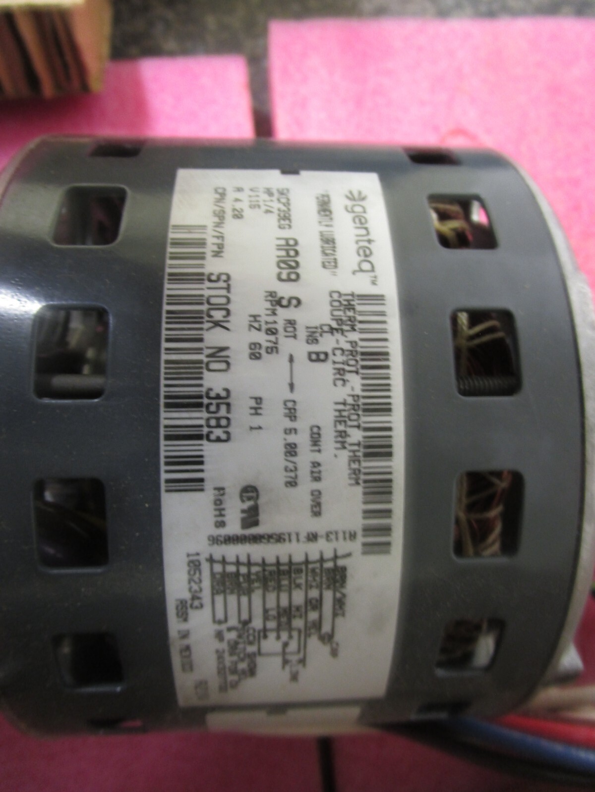 SEALED BOX! Genteq 3583 Blower Motor 1/4HP 115V 1075RPM 1-Phase 4.20AMPS