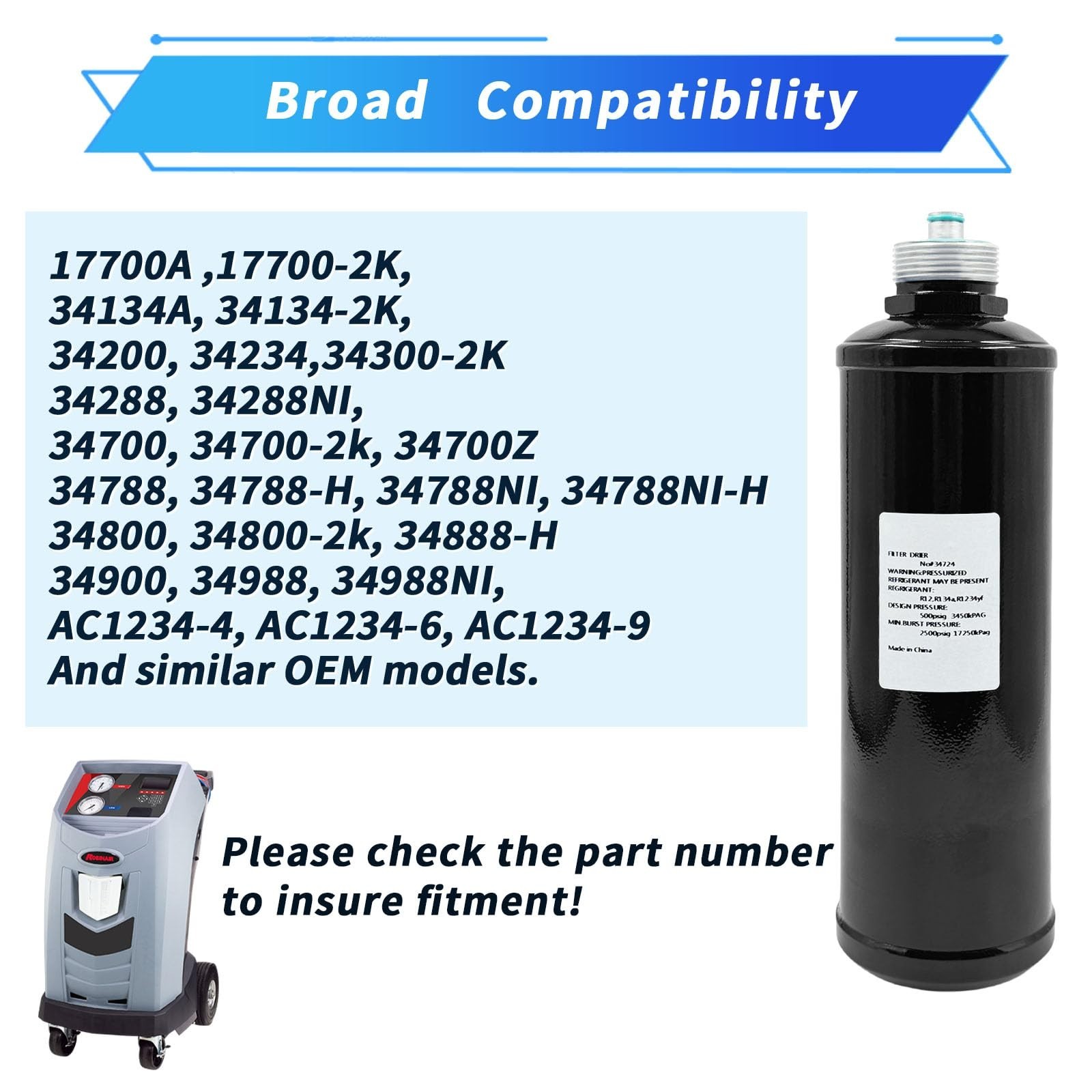 34724 A/C Recycling Filter-Drier Spin-on Filter Compatible with Robinair 34724 f