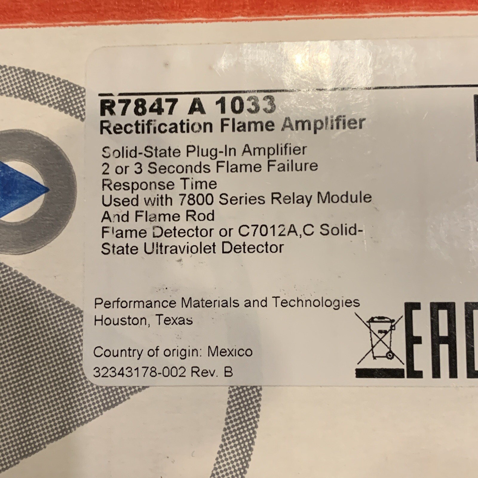 HONEYWELL 7800 SERIES- R7847-A-1033 – RECTIFICATION FLAME AMPLIFIER NOS NIB