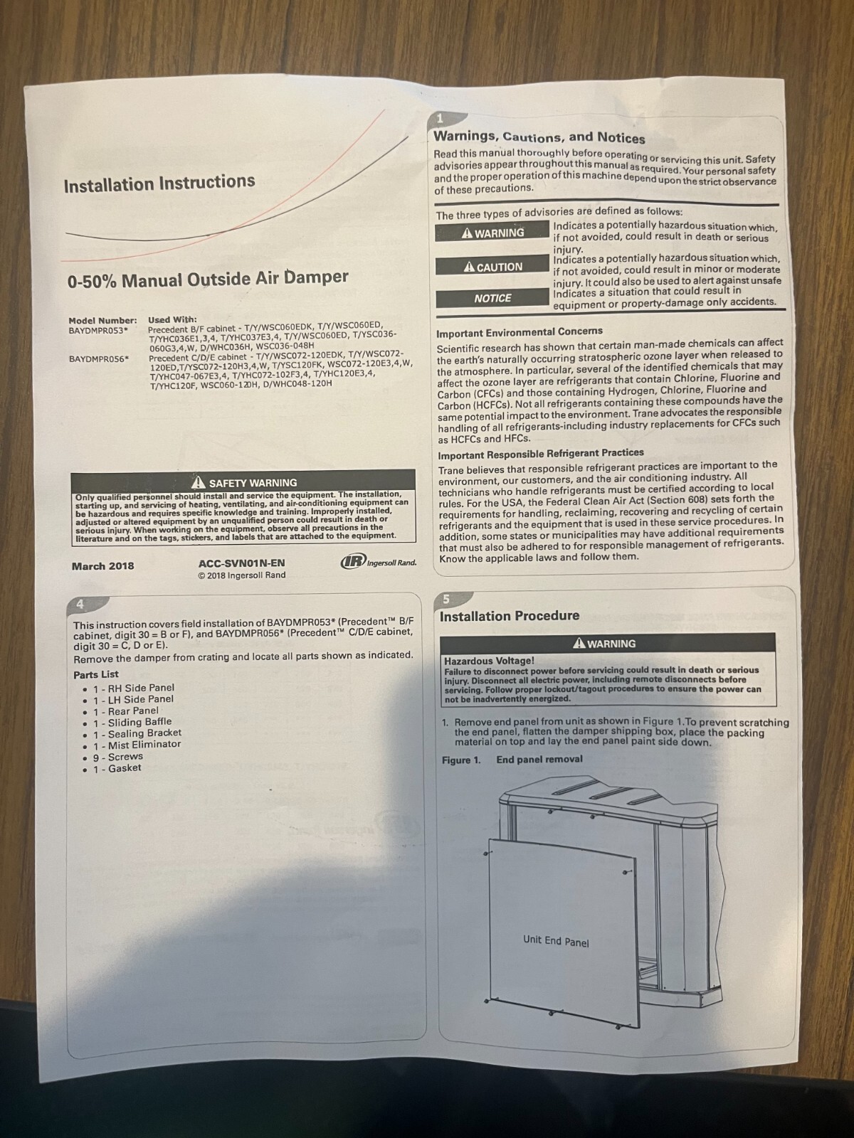 Trane Manual Outside Air Damper